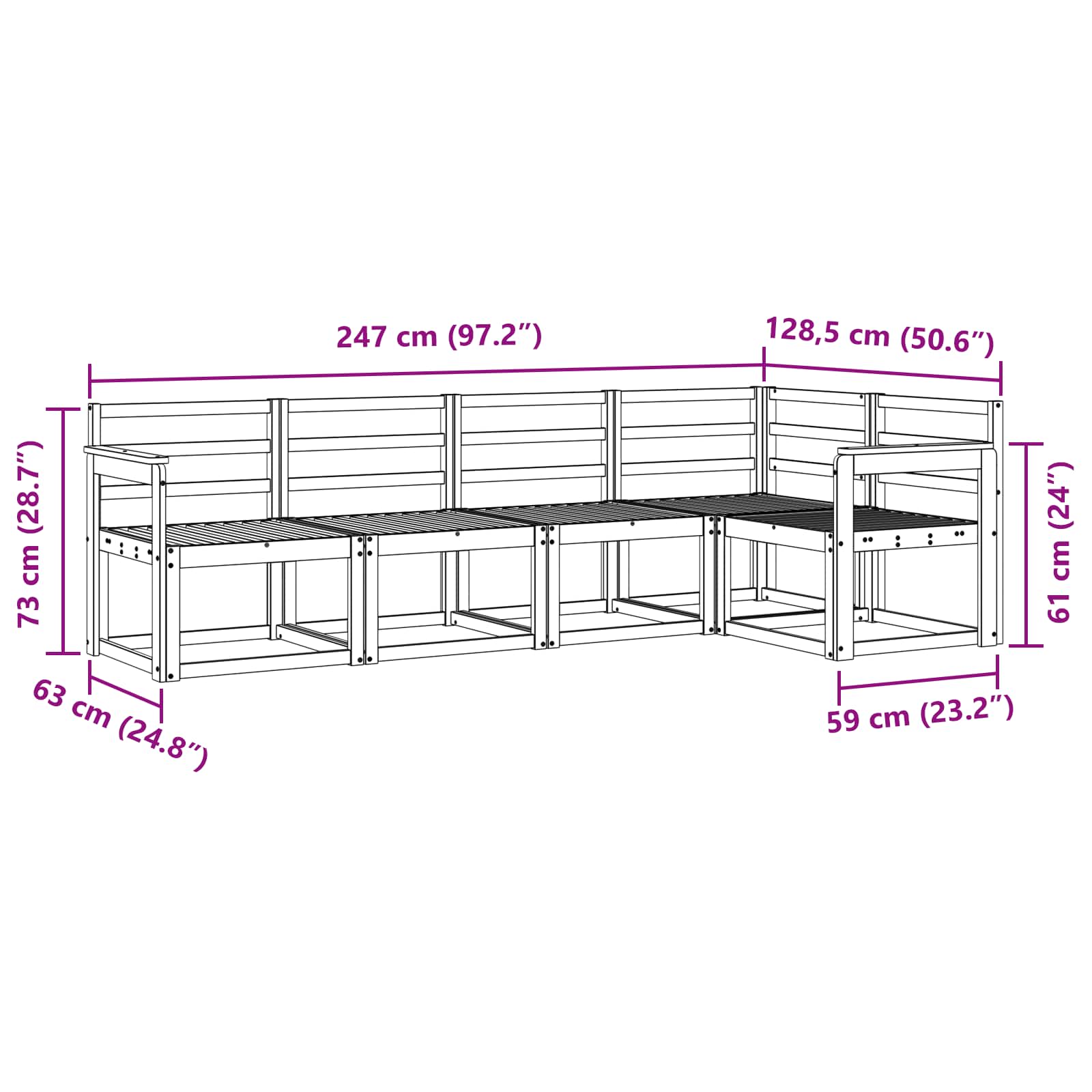 Set vanjskih sofa 5 pcs Bijela Čvrsto drvo akacije