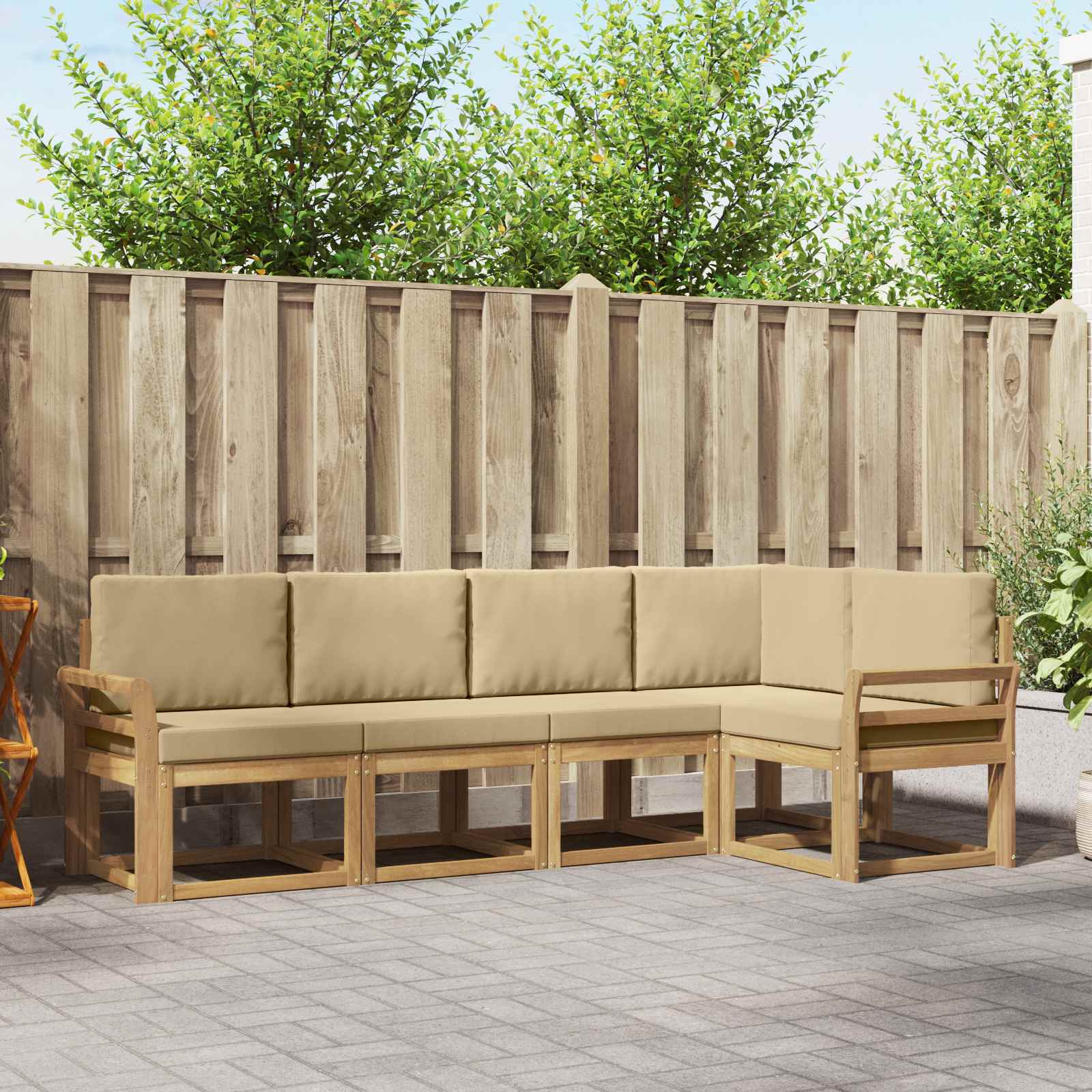 Set vanjskih sofa s jastukom 5 pcs Bijela i bež