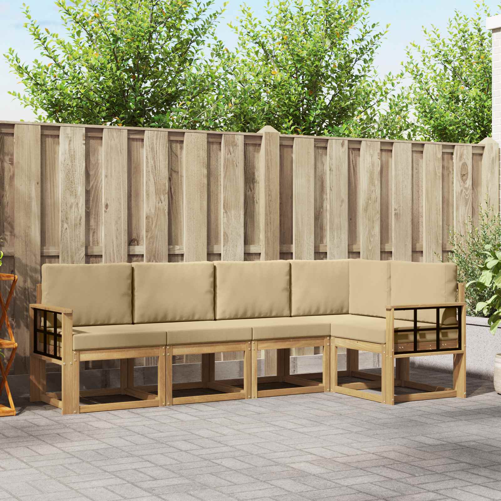 Set vanjskih sofa s jastukom 5 pcs Bijela i bež