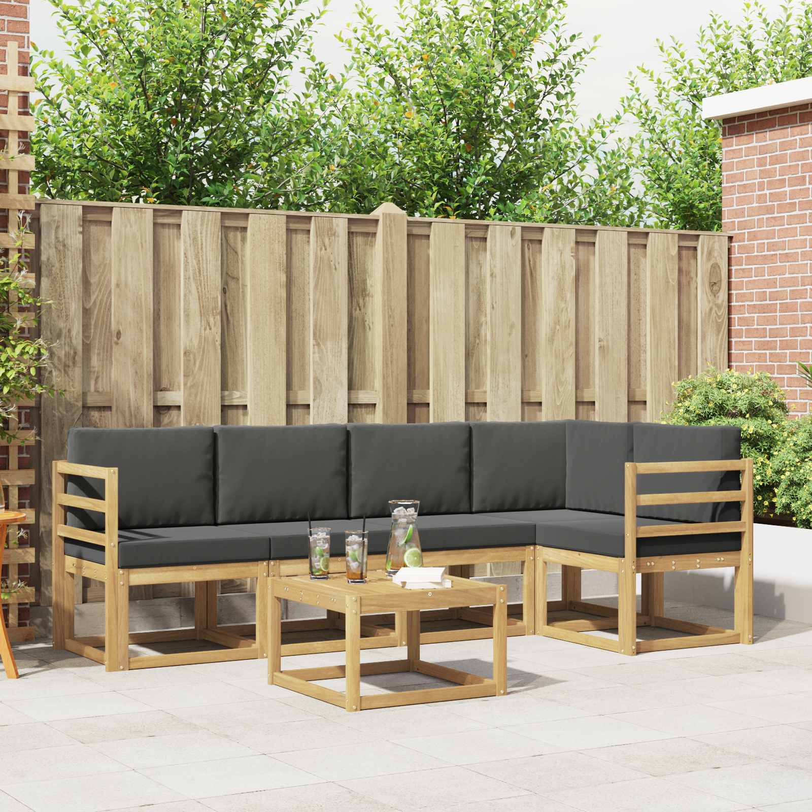 Set vanjskih sofa 6 pcs Bijela i antracit Čvrsto drvo akacije