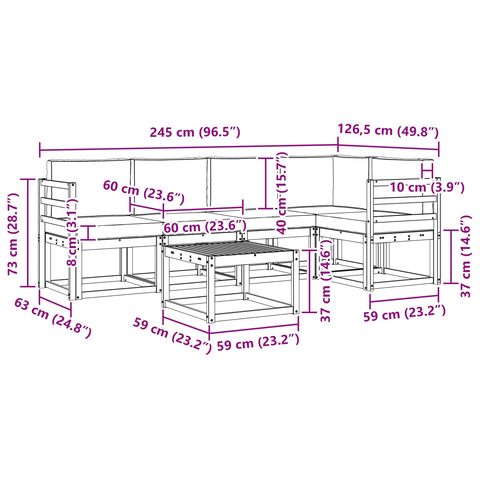 Set vanjskih sofa 6 pcs Bijela i antracit Čvrsto drvo akacije