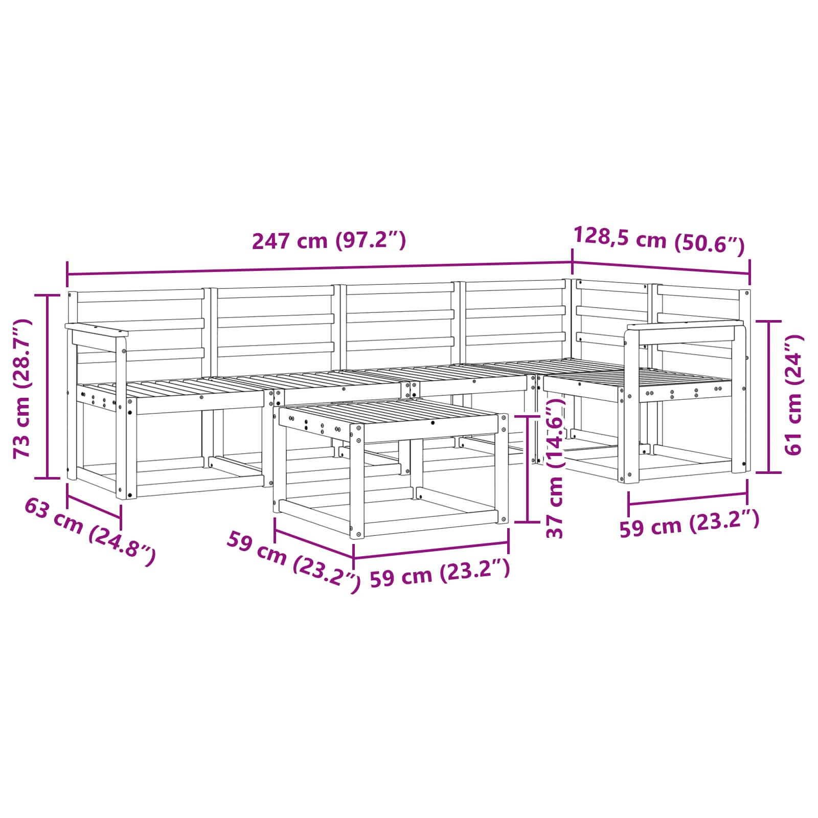 Set vanjskih sofa 6 pcs Bijela Čvrsto drvo akacije