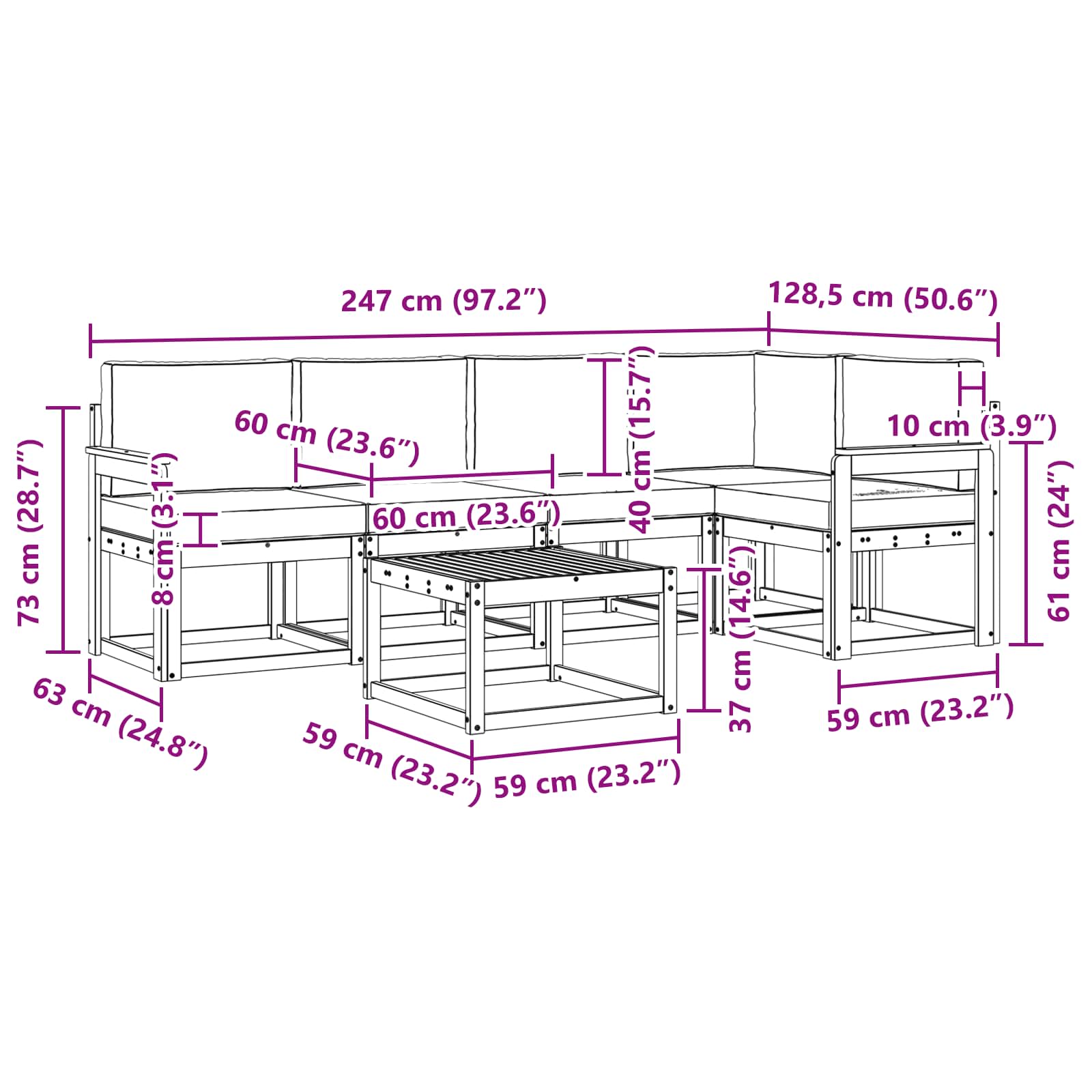 Set vanjskih sofa 6 pcs Bijela i svjetlosiva