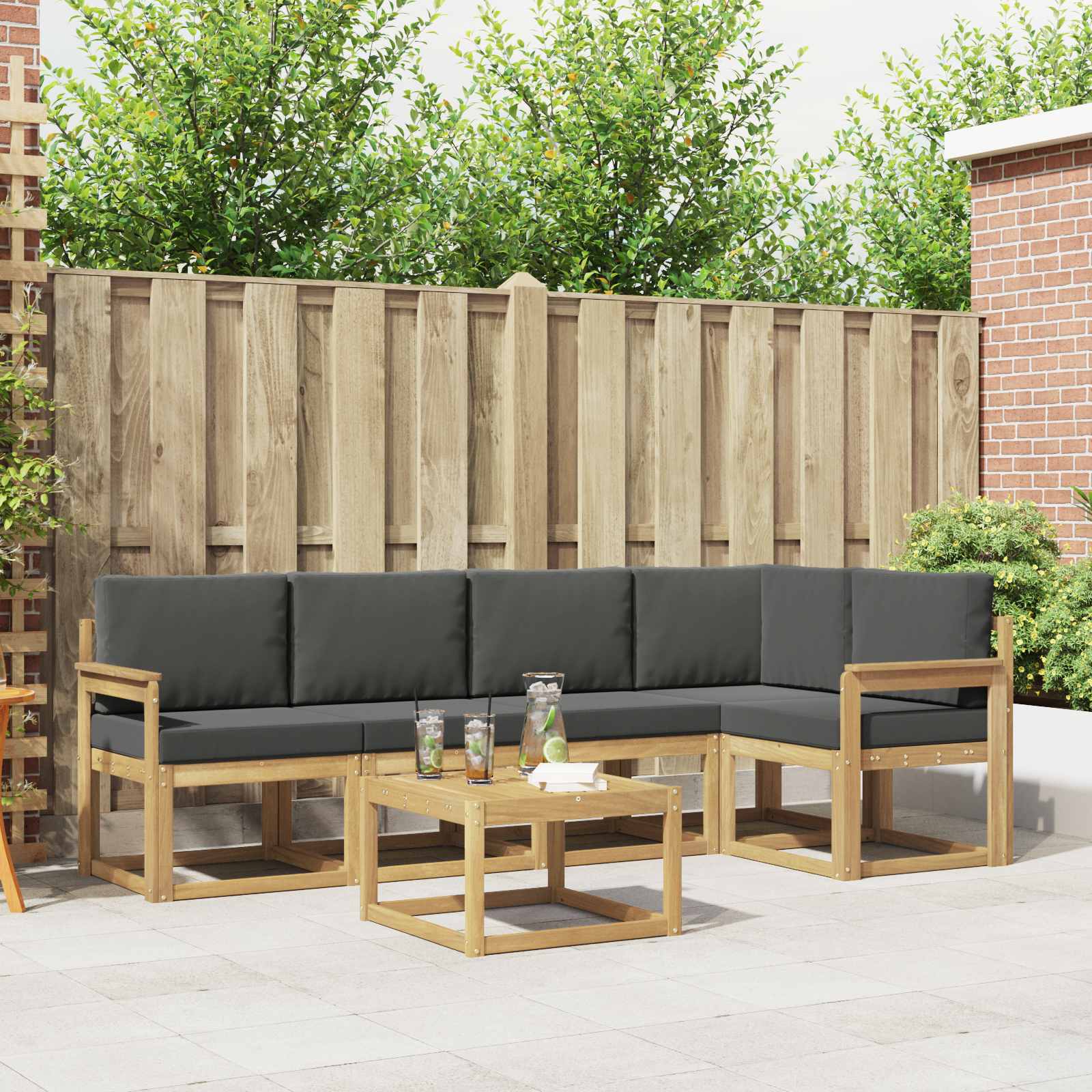 Set vanjskih sofa 6 pcs Bijela i antracit Čvrsto drvo akacije