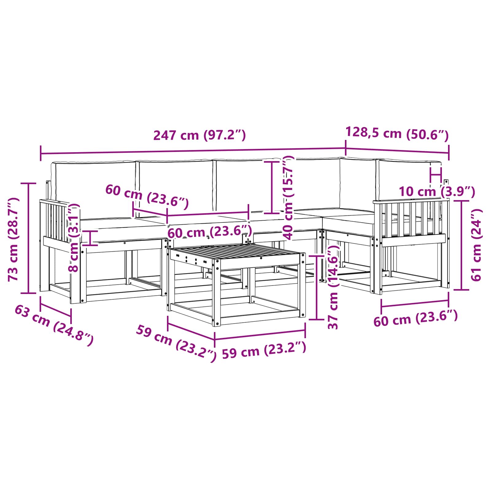 Set vanjskih sofa 6 pcs Bijela i krem Čvrsto drvo akacije