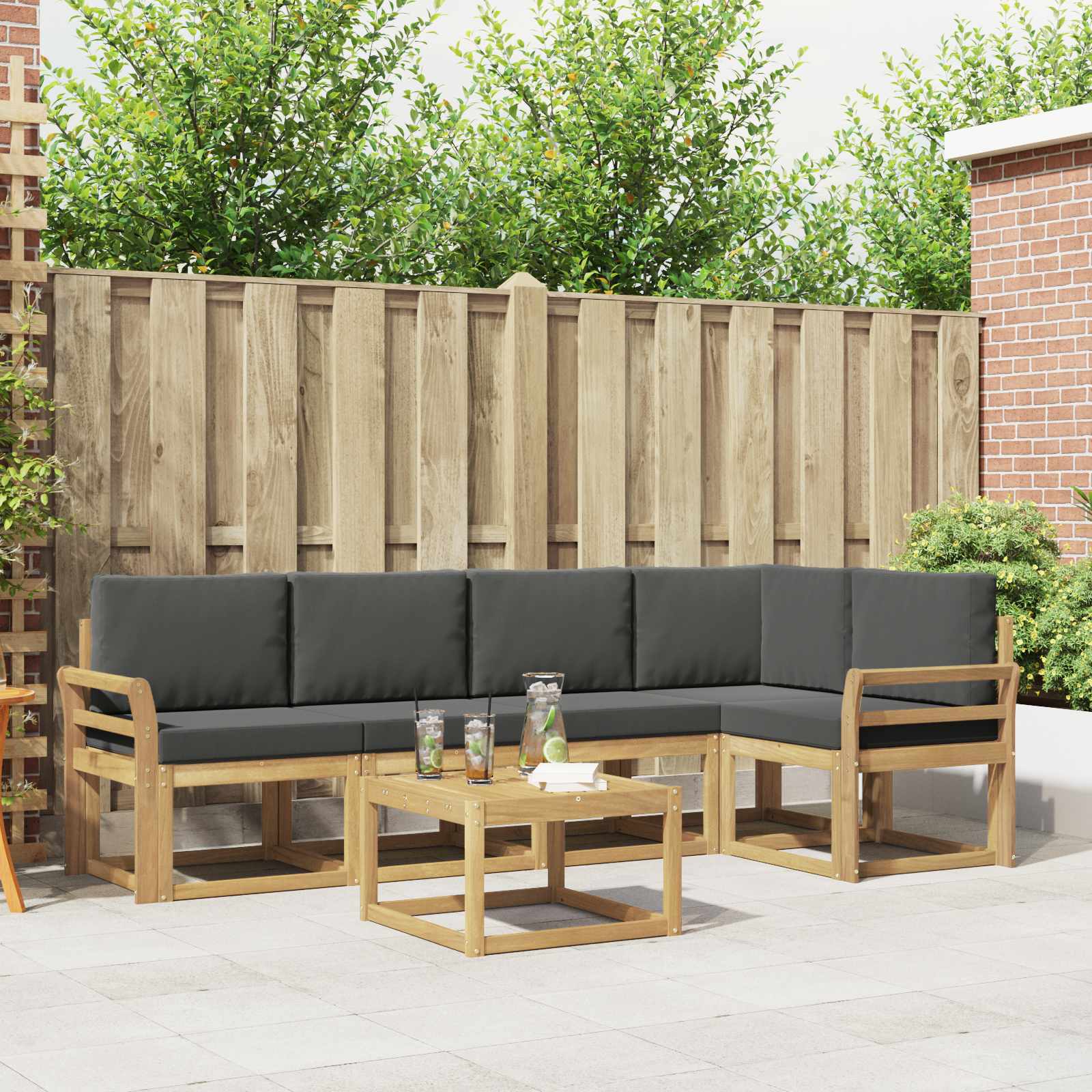 Set vanjskih sofa 6 pcs Bijela i antracit Čvrsto drvo akacije