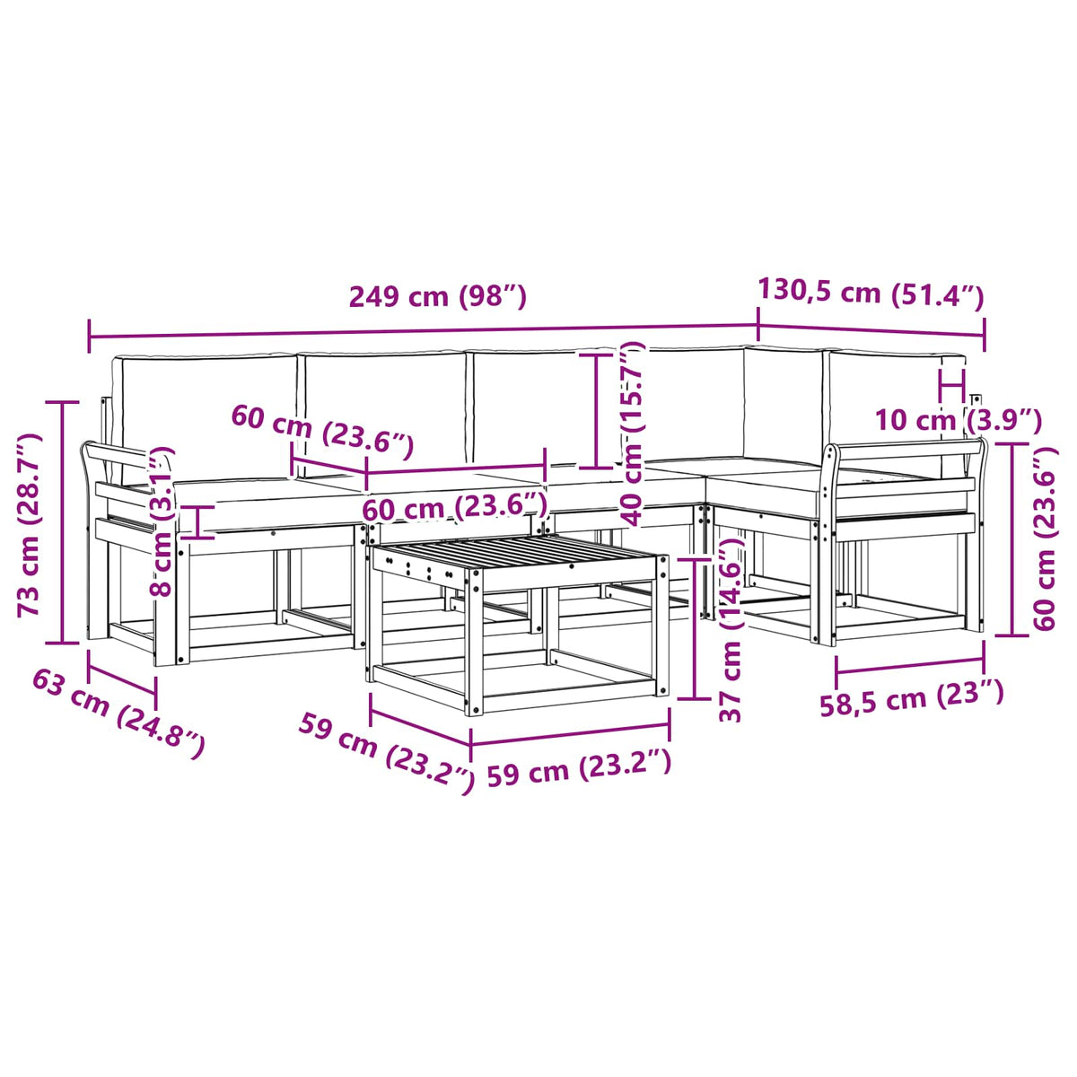 Set vanjskih sofa 6 kom. Bijela i antracit Čvrsto drvo akacije