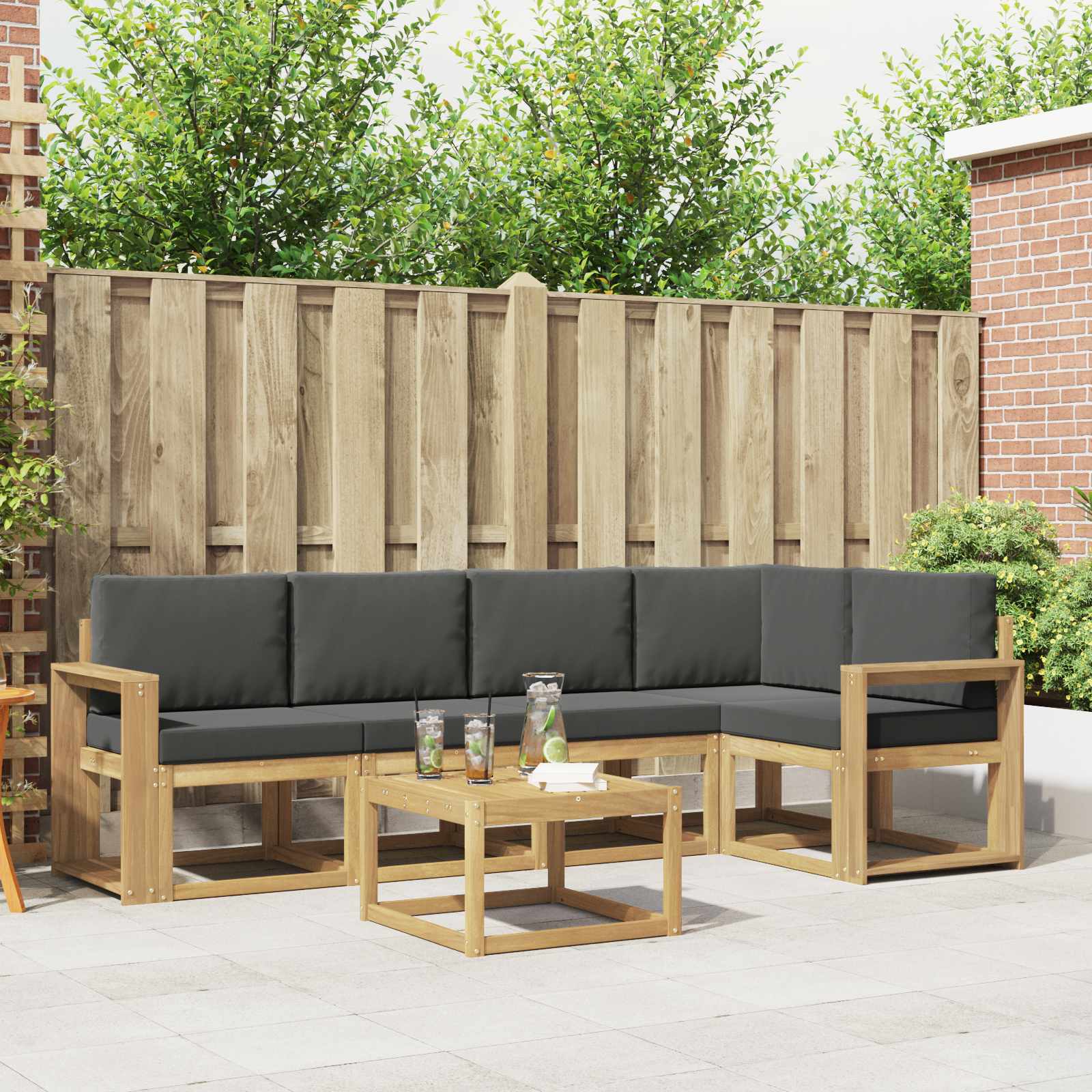 Set vanjskih sofa 6 pcs Bijela i antracit Čvrsto drvo akacije