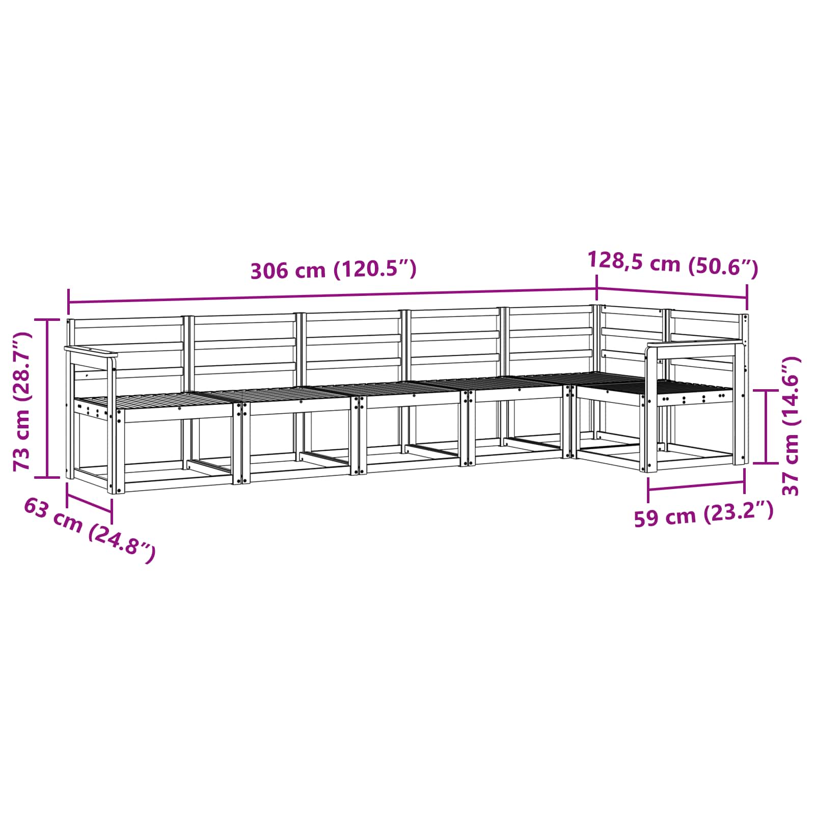 Set vanjskih sofa 6 pcs Bijela Čvrsto drvo akacije