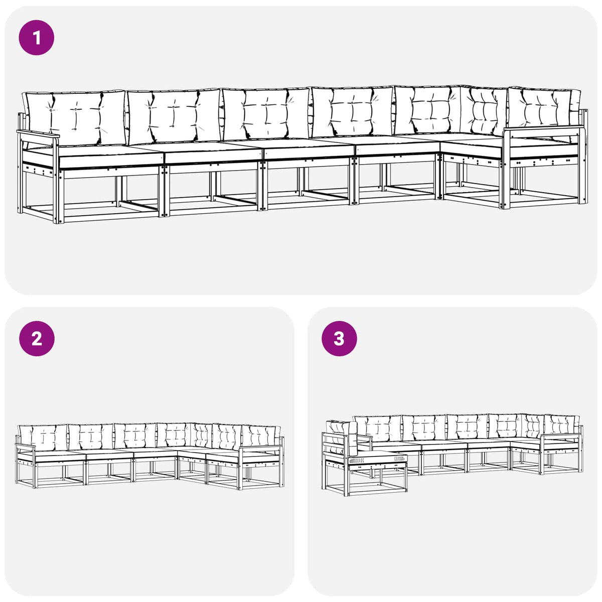 Set vanjskih sofa 6 kom. Bijela i svjetlosiva Smeđa 306 x 126,5 x 73 cm