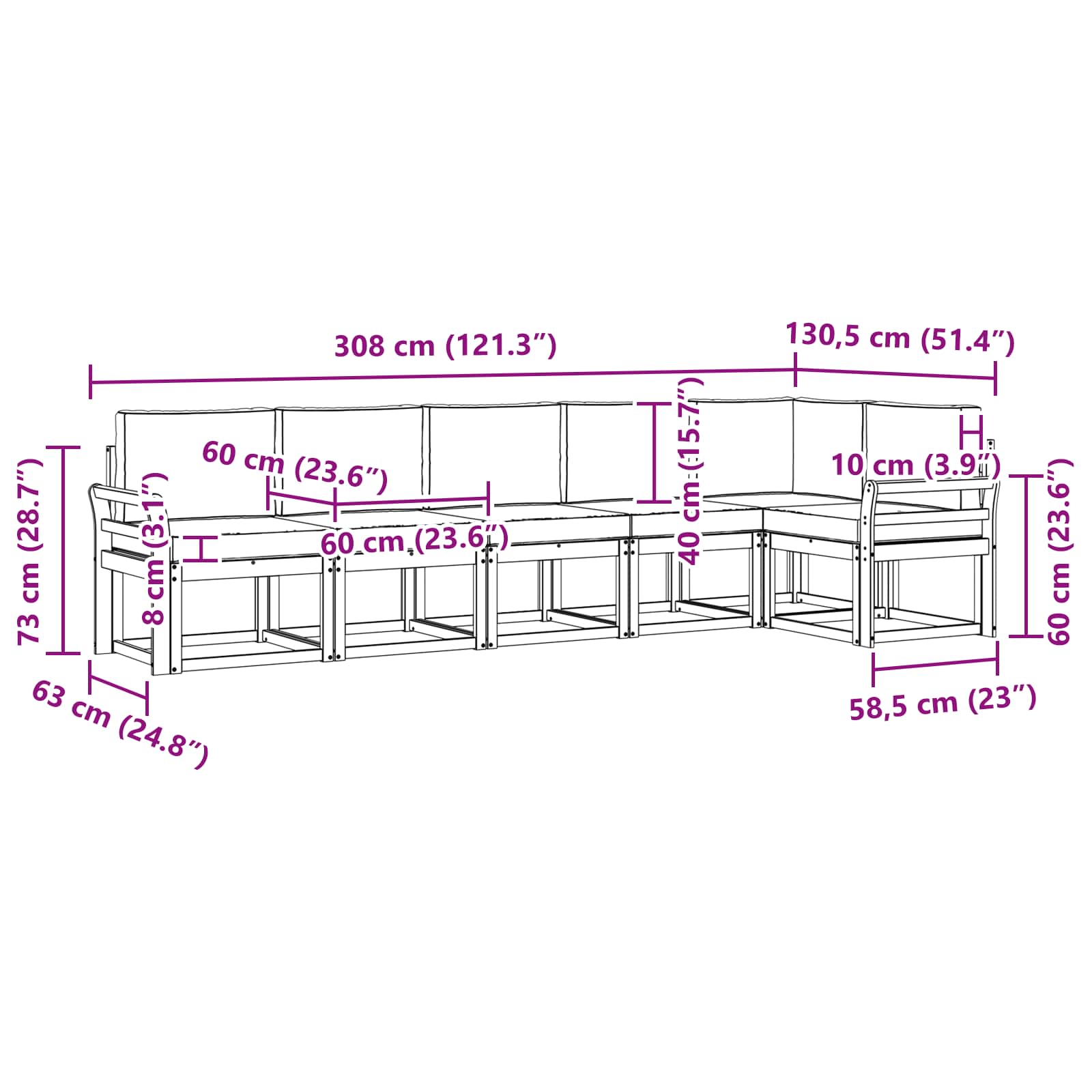 Set vanjskih sofa s jastukom 6 pcs Bijela i krem Poliester