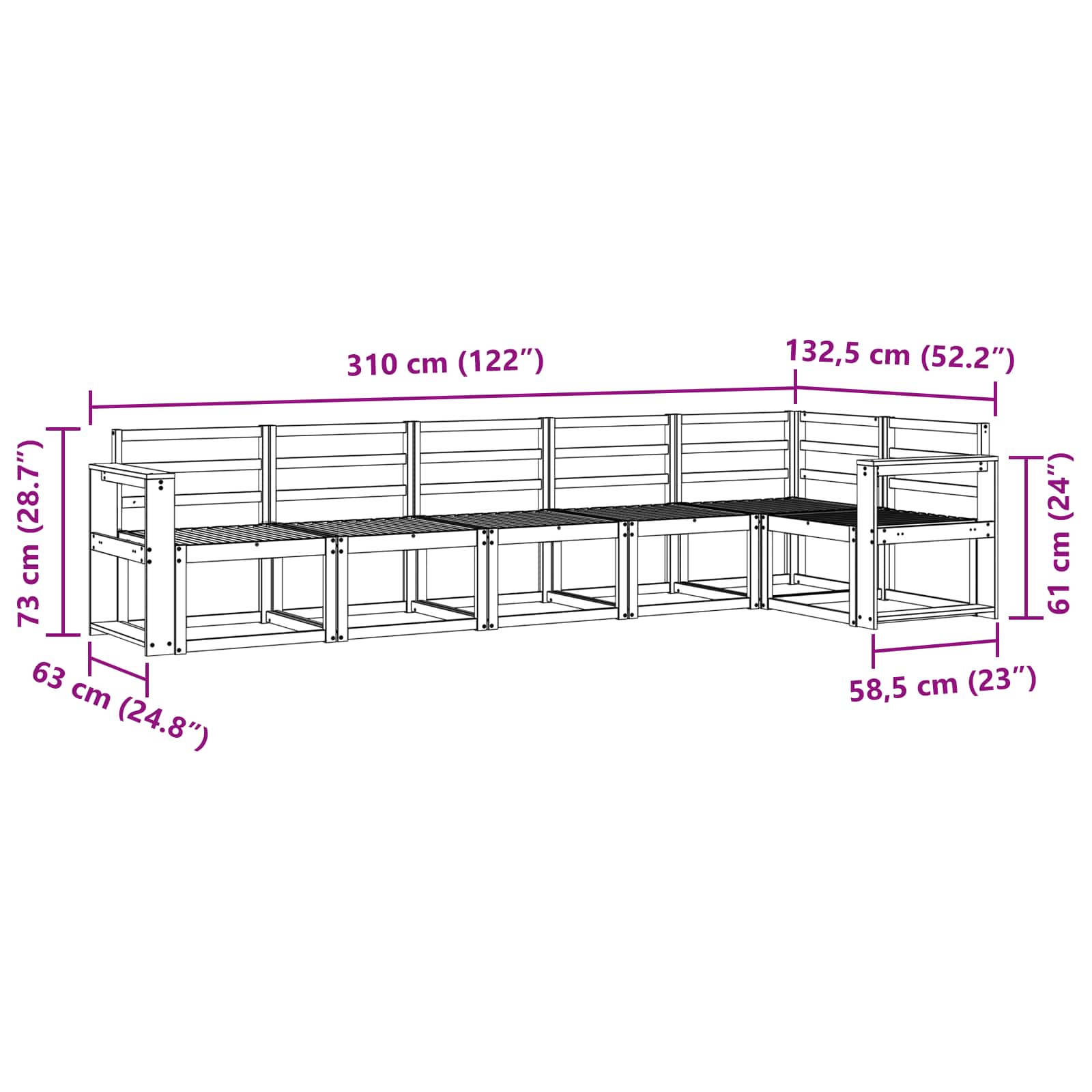Set vanjskih sofa 6 pcs Bijela Čvrsto drvo akacije