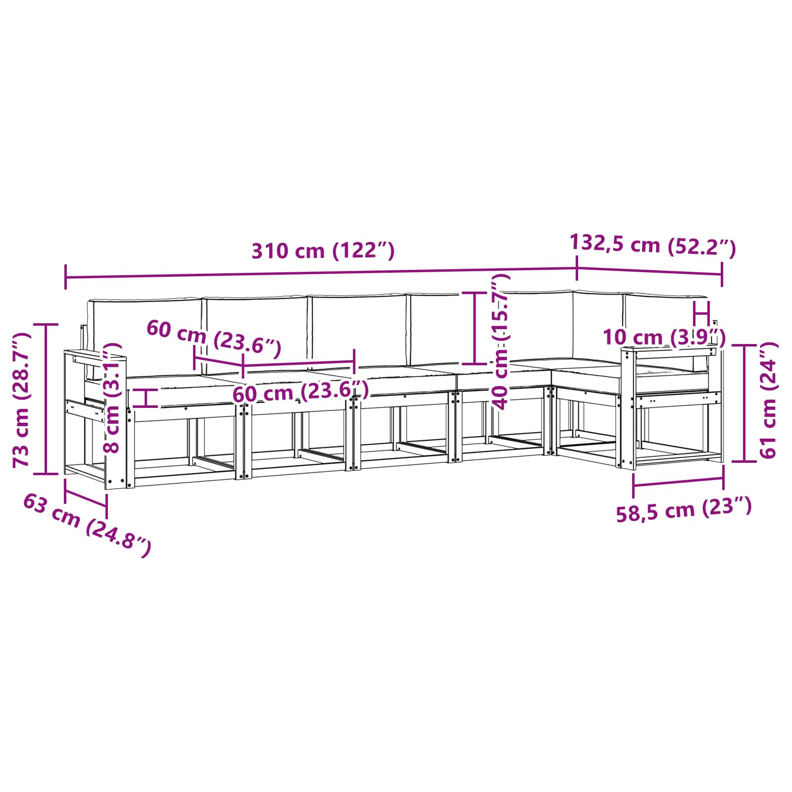 Set vanjskih sofa s jastukom 6 pcs Bijela i antracit Poliester