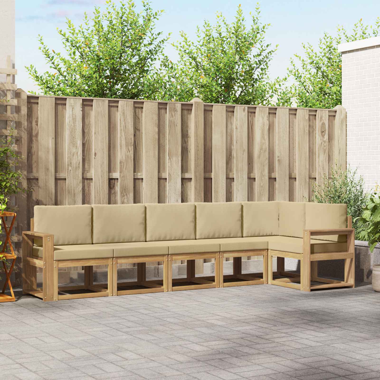 Set vanjskih sofa s jastukom 6 pcs Bijela i bež Poliester