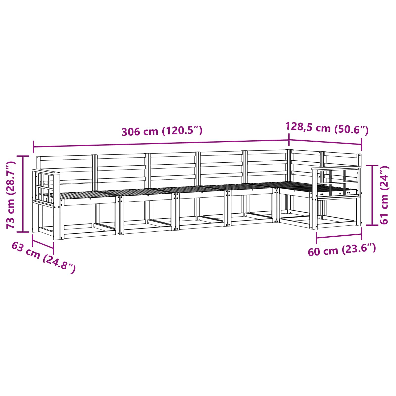 Set vanjskih sofa 6 pcs Bijela Čvrsto drvo akacije