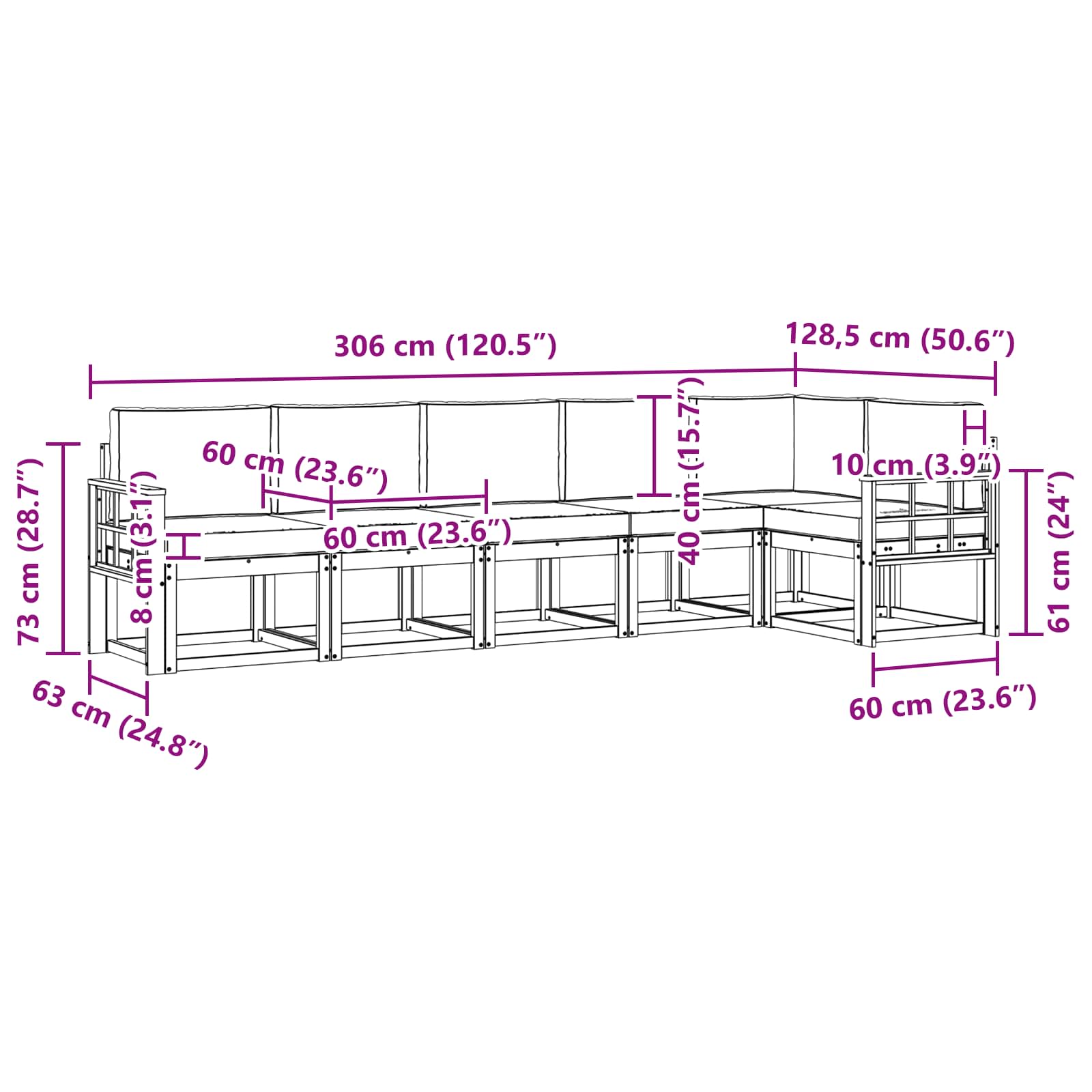 Set vanjskih sofa s jastukom 6 pcs Bijela i bež Poliester