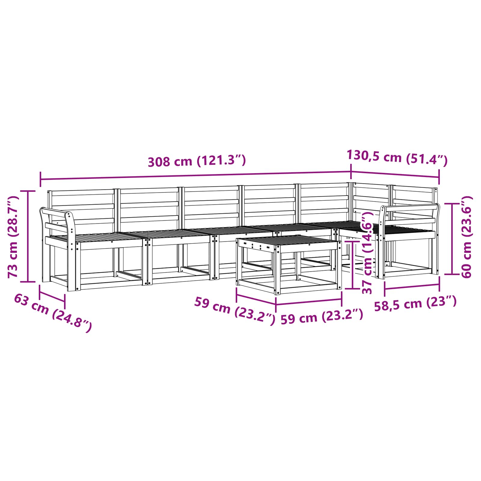 Set vanjskih sofa 7 pcs Bijela Čvrsto drvo akacije