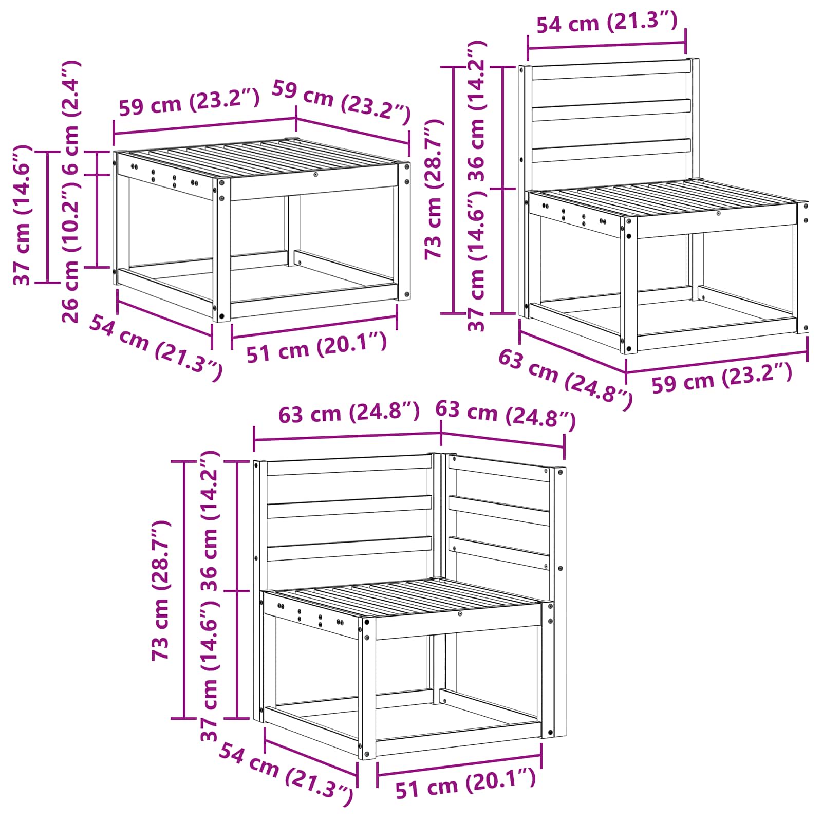 Set vanjskih sofa 7 pcs Bijela Čvrsto drvo akacije