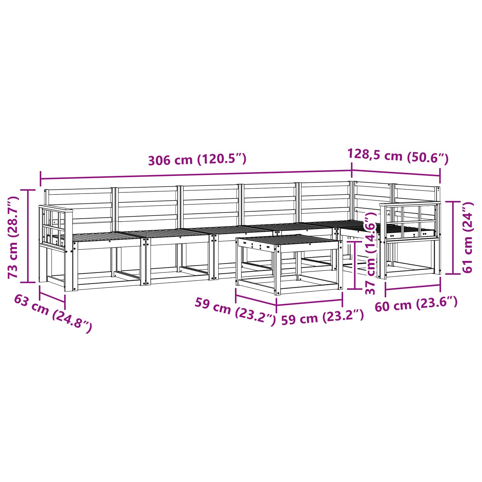 Set vanjskih sofa 7 pcs Bijela Čvrsto drvo akacije
