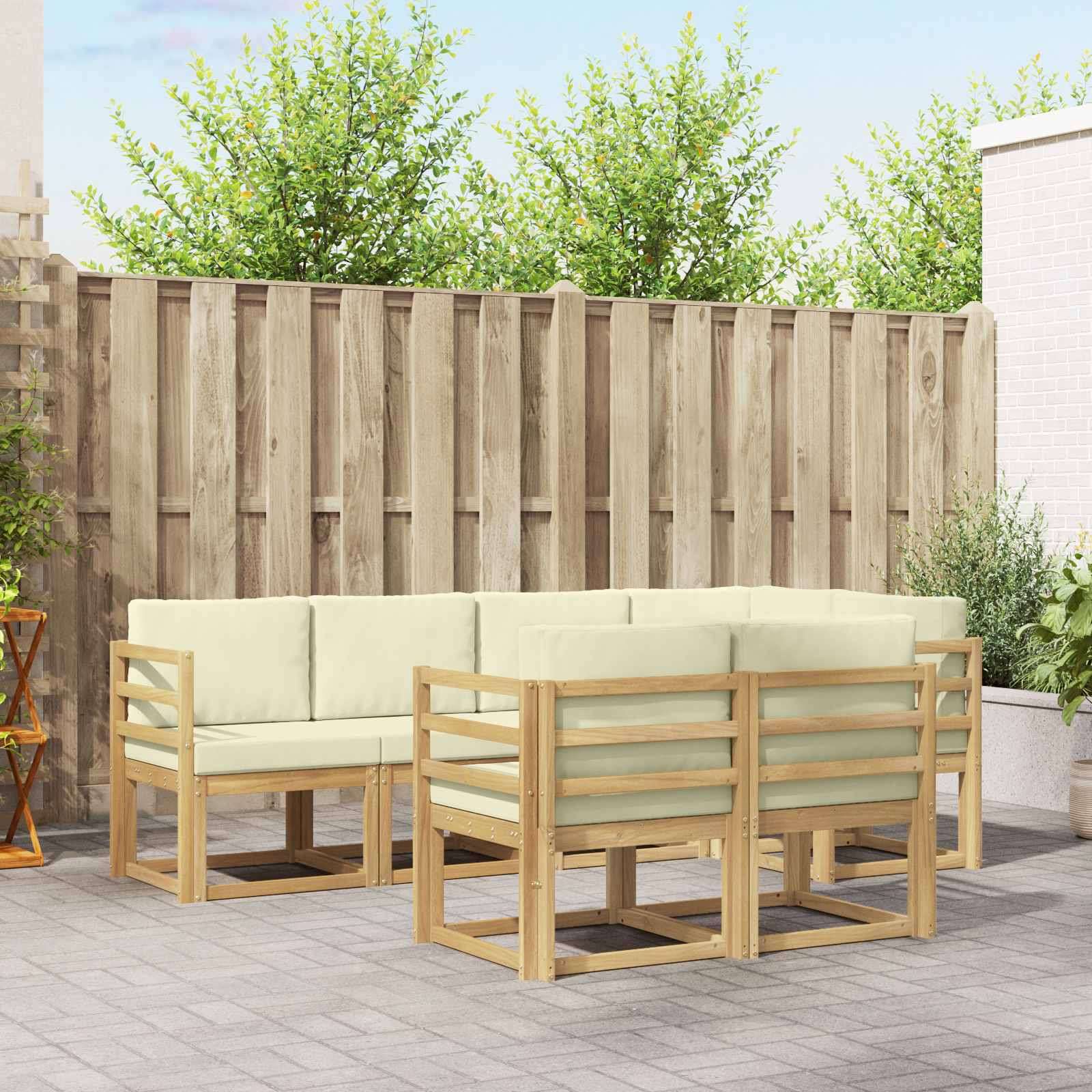Set vanjskih sofa s jastukom 7 pcs Bijela i krem Poliester