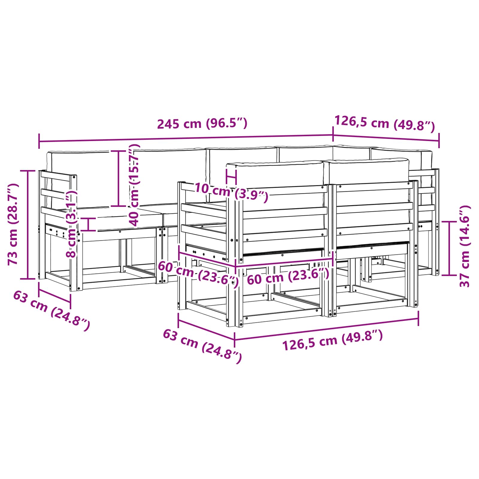 Set vanjskih sofa s jastukom 7 pcs Bijela i krem Poliester