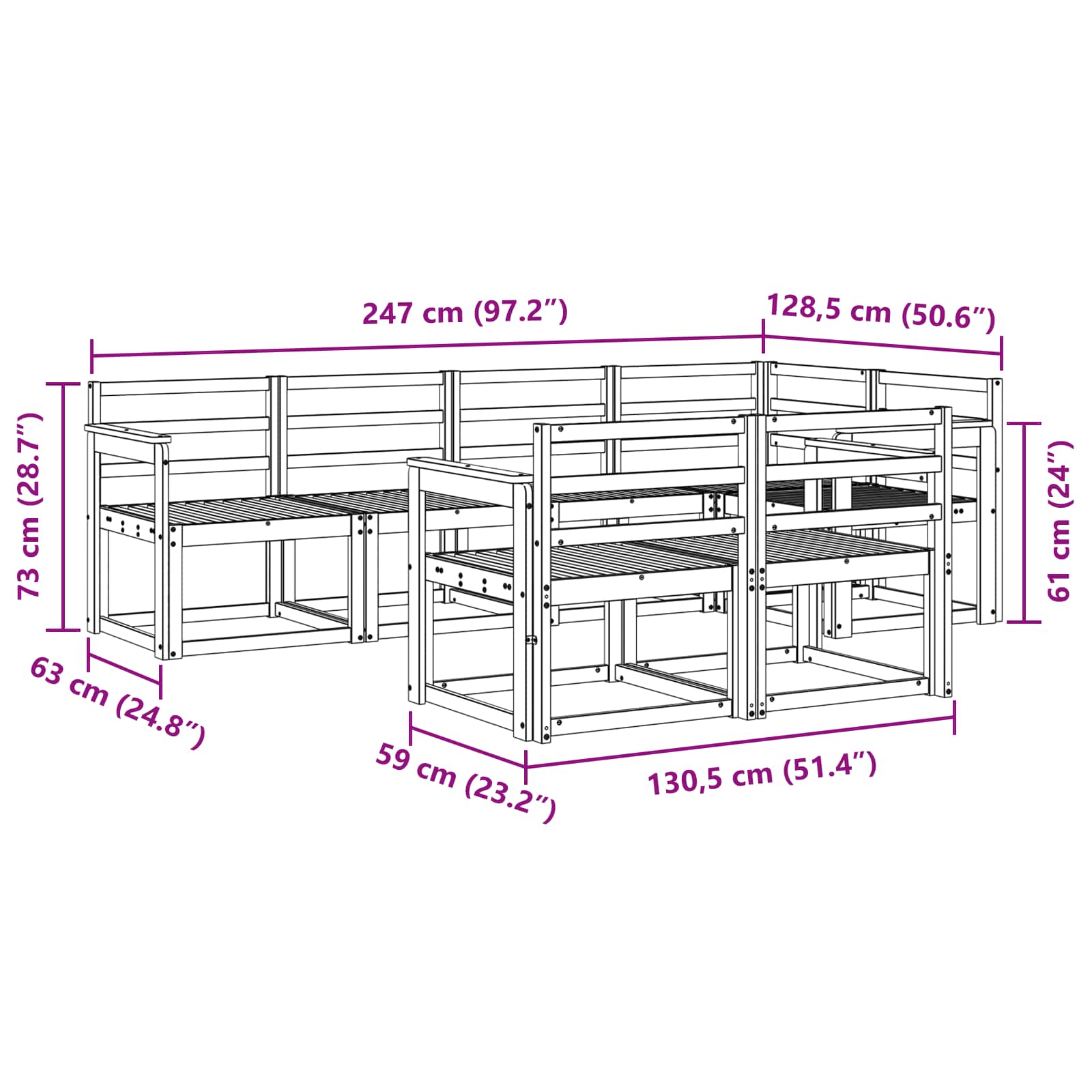 Set vanjskih sofa 7 pcs Bijela Čvrsto drvo akacije