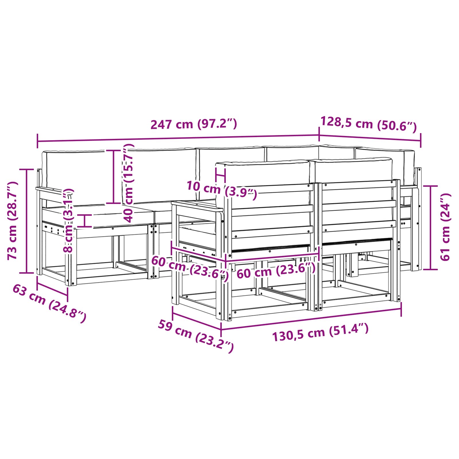 Set vanjskih sofa s jastukom 7 pcs Bijela i krem Poliester