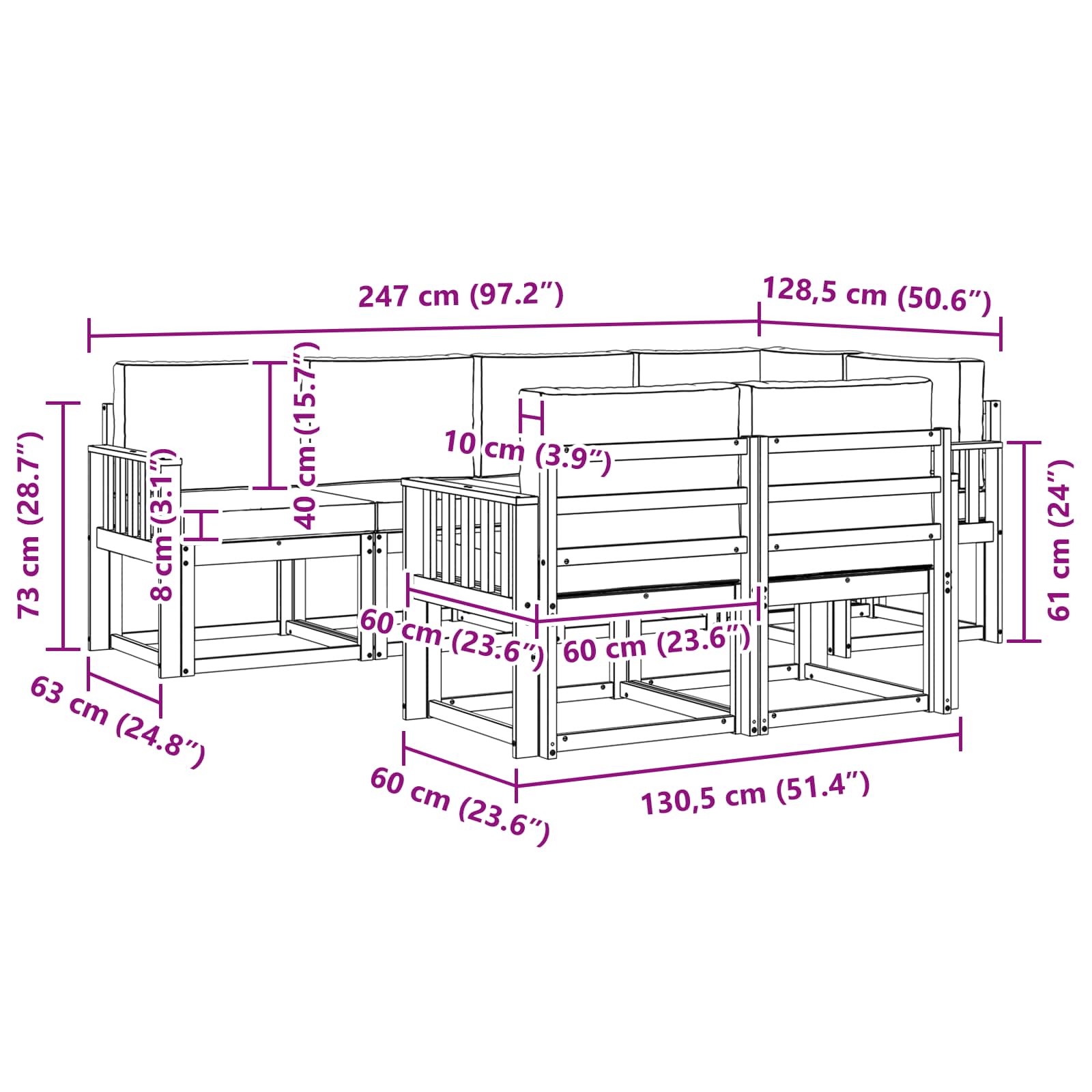 Set vanjskih sofa s jastukom 7 pcs Bijela i antracit Poliester