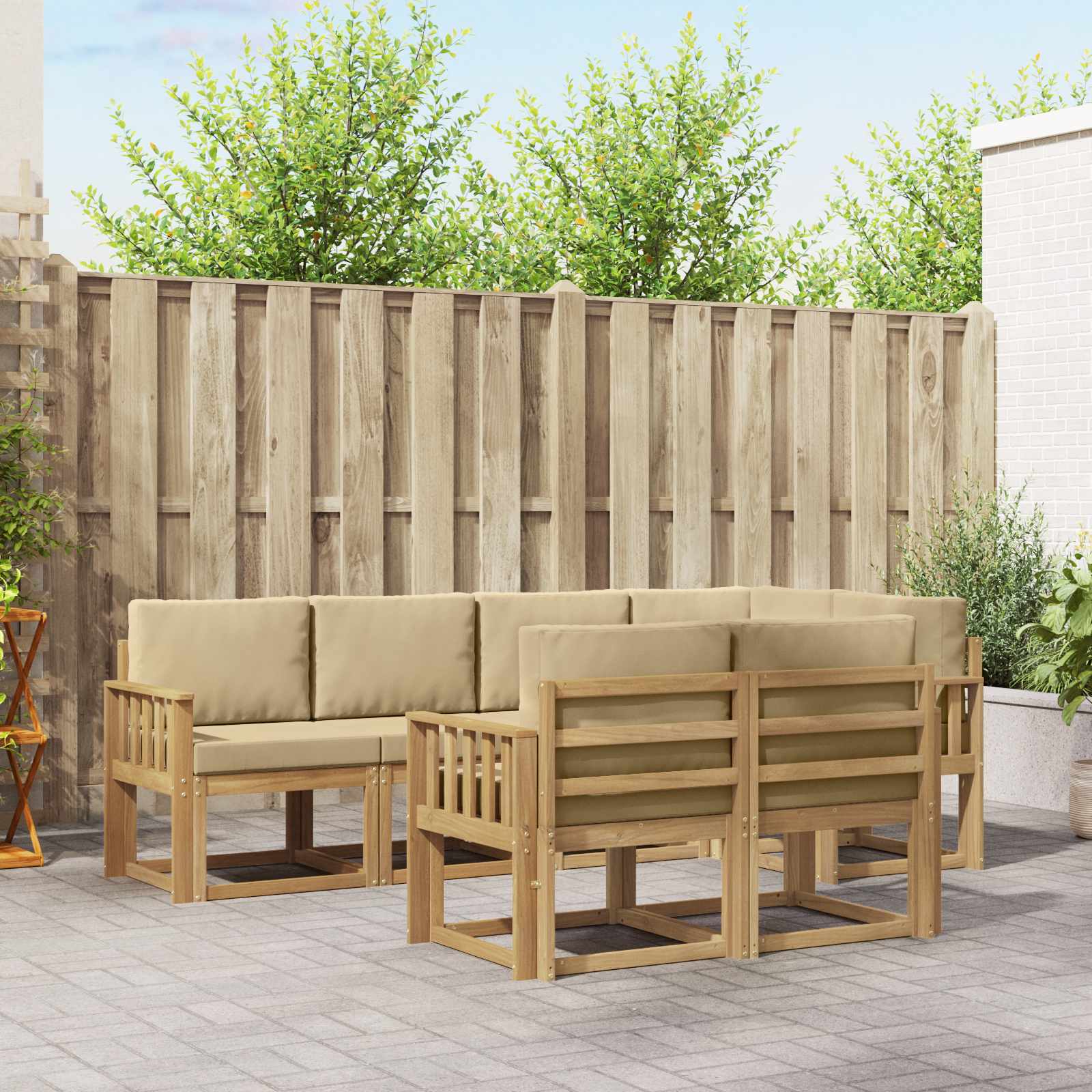 Set vanjskih sofa s jastukom 7 pcs Bijela i bež Poliester