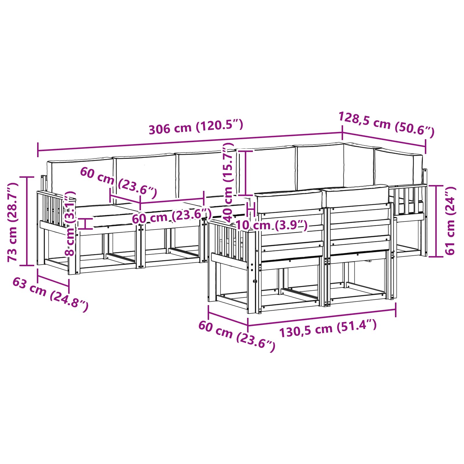 Set vanjskih sofa s jastukom 8 pcs Bijela i bež Poliester