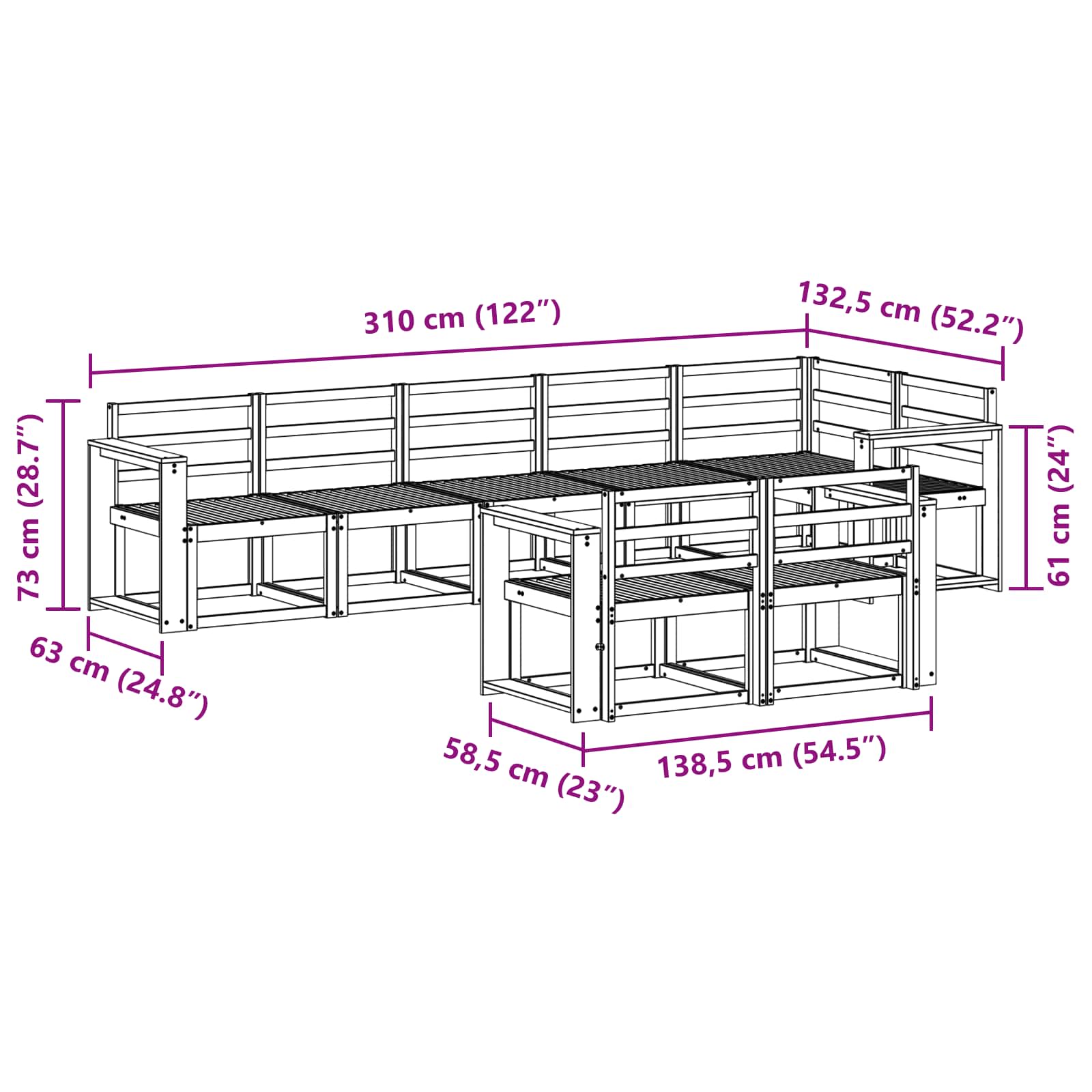 Set vanjskih sofa 8 pcs Bijela Čvrsto drvo akacije