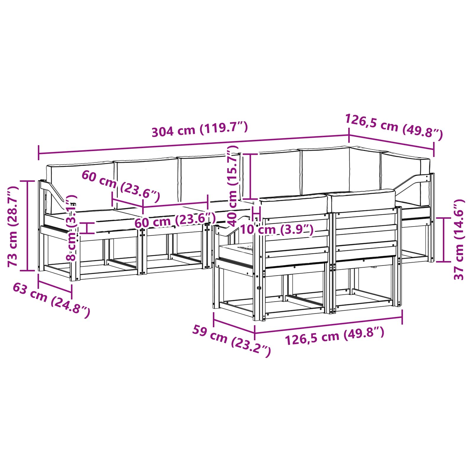 Set vanjskih sofa s jastukom 8 pcs Bijela i bež Poliester