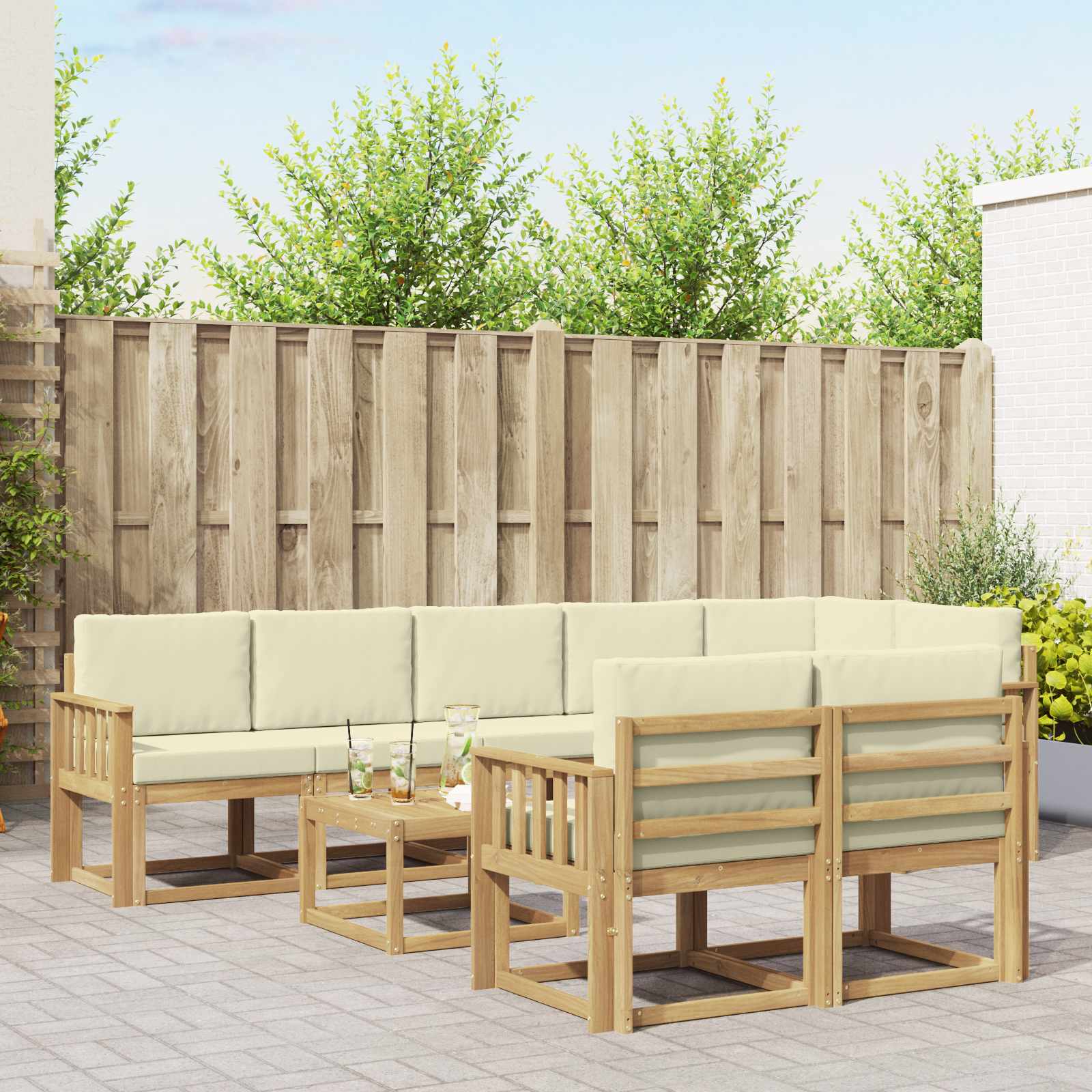 Set vanjskih sofa s jastukom 9 pcs Bijela i krem Poliester