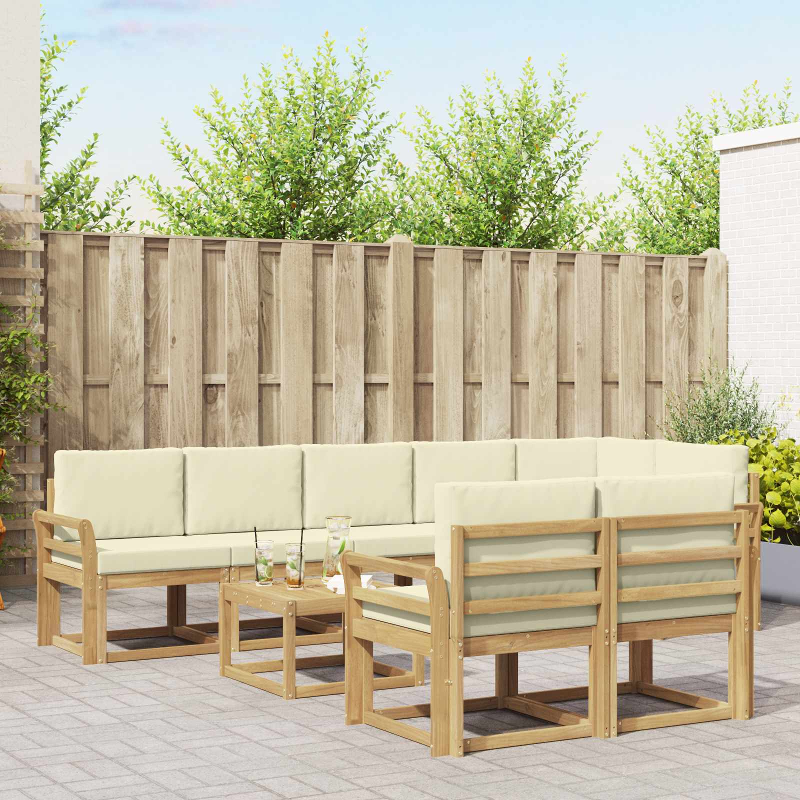 Set vanjskih sofa 9 kom. Bijela i krem Poliester