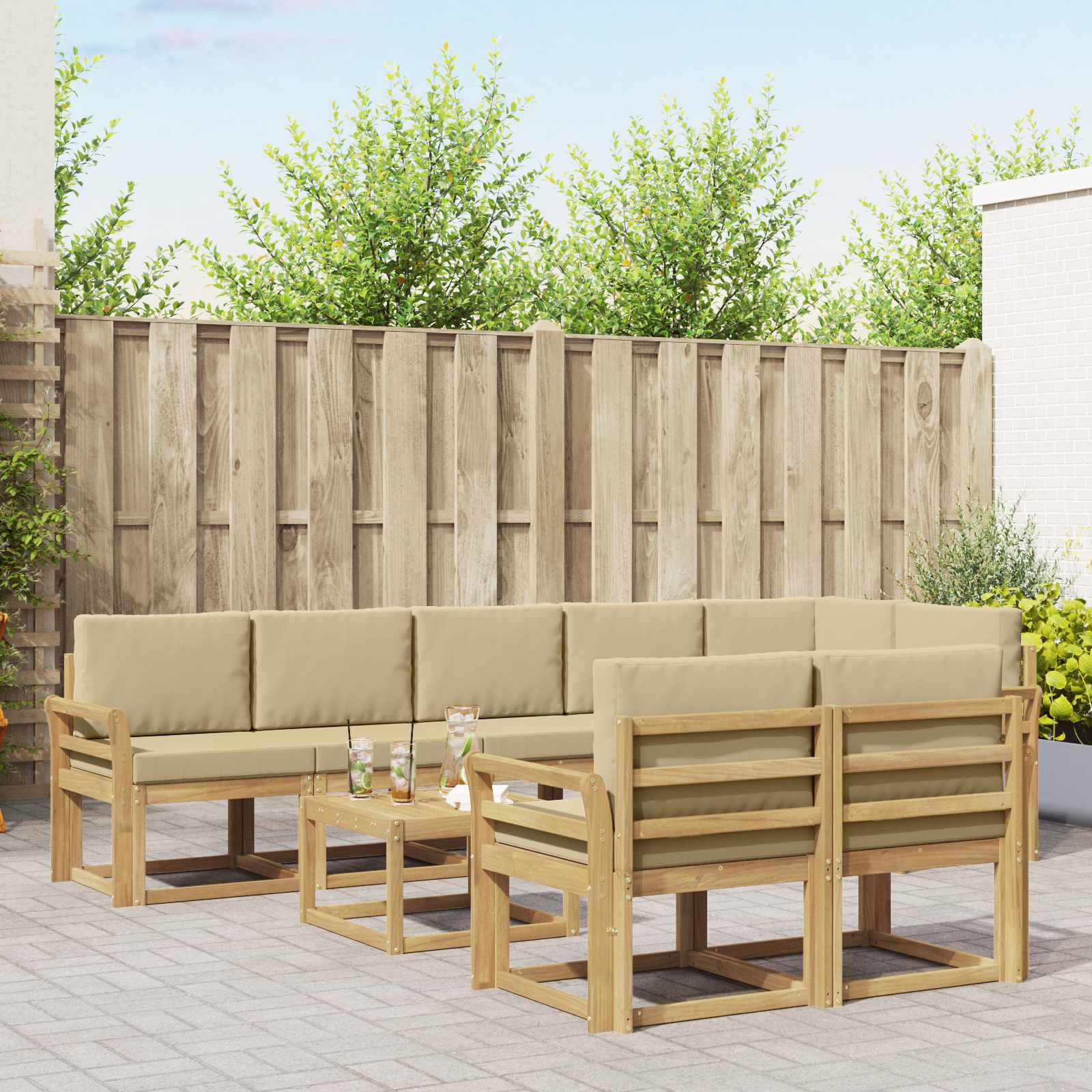 Set vanjskih sofa 9 kom. Bijela i bež Poliester