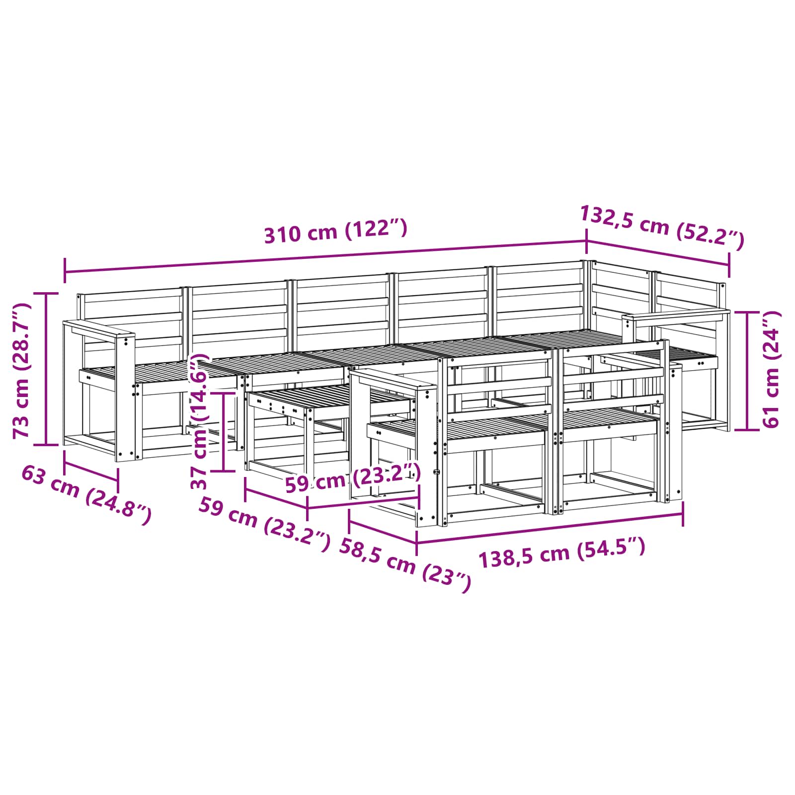 Set vanjskih sofa 9 pcs Bijela Čvrsto drvo akacije