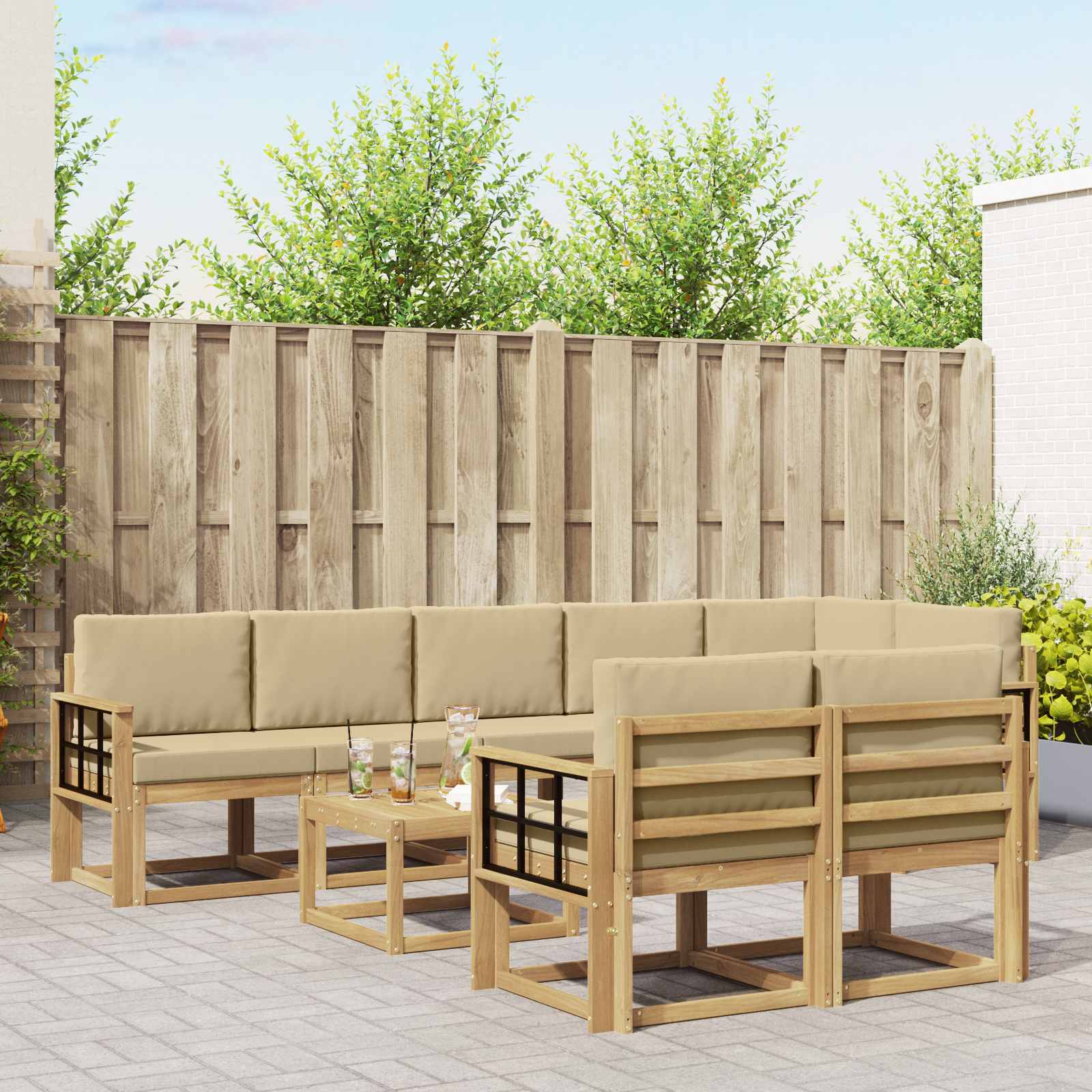 Set vanjskih sofa 9 kom. Bijela i bež Poliester