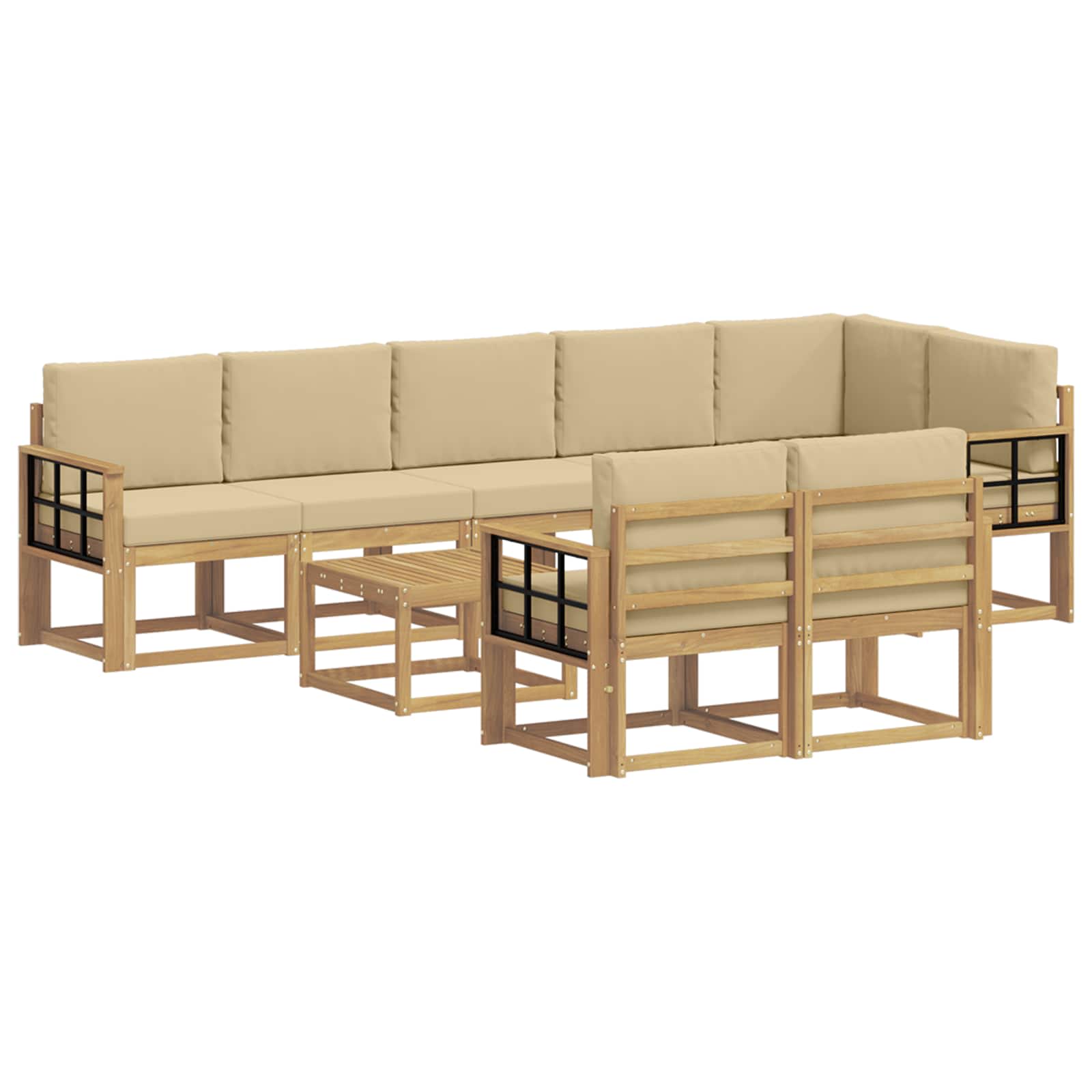 Set vanjskih sofa s jastukom 9 pcs Bijela i bež Poliester