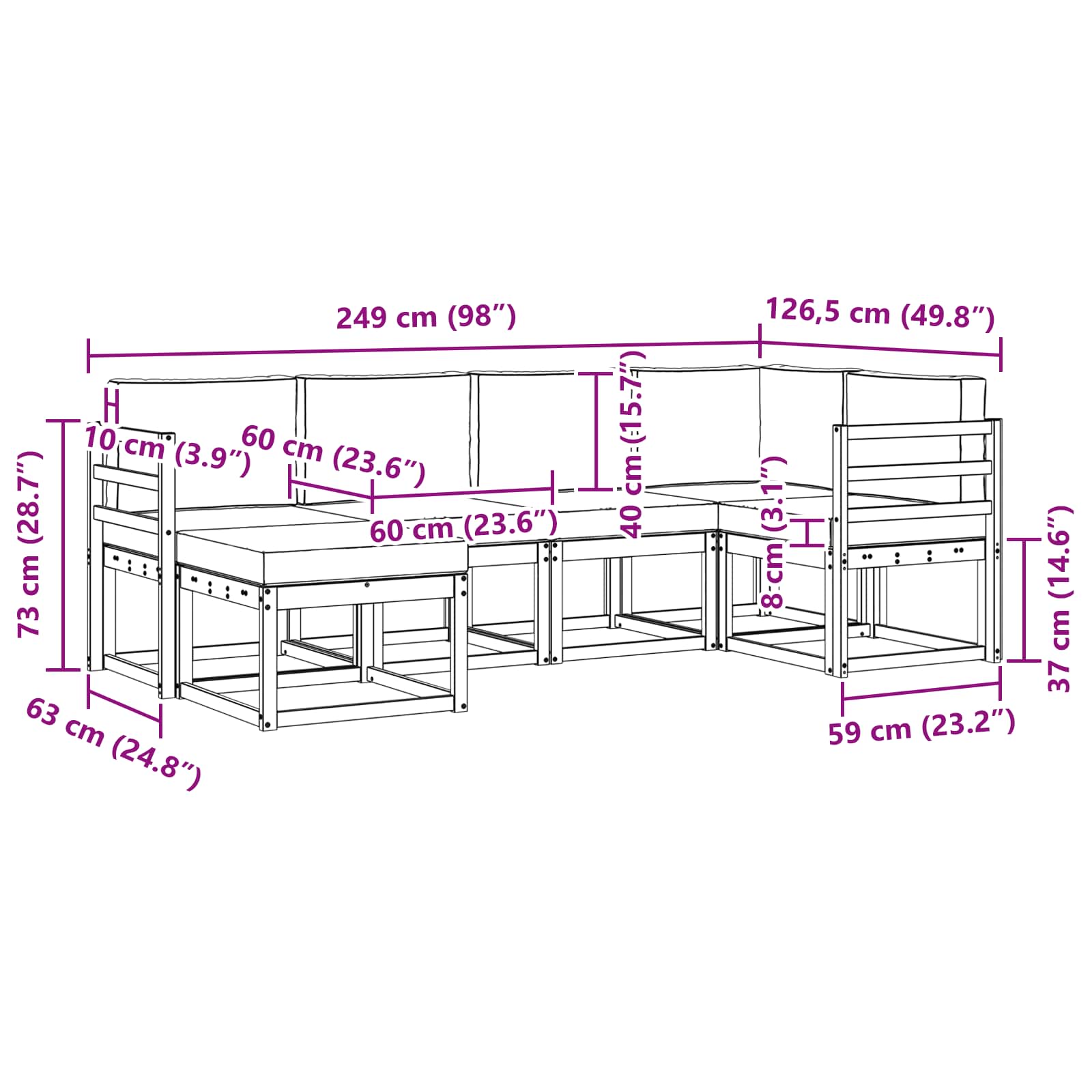 Set vanjskih sofa s jastukom 6 pcs Bijela i bež Poliester