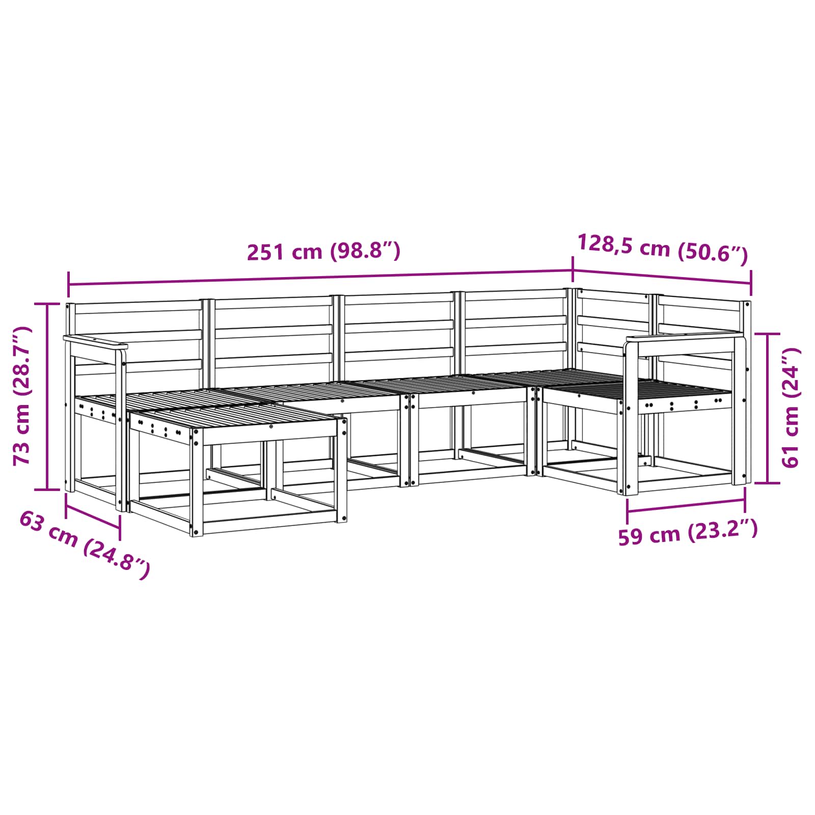 Set vanjskih sofa 6 pcs Bijela Čvrsto drvo akacije