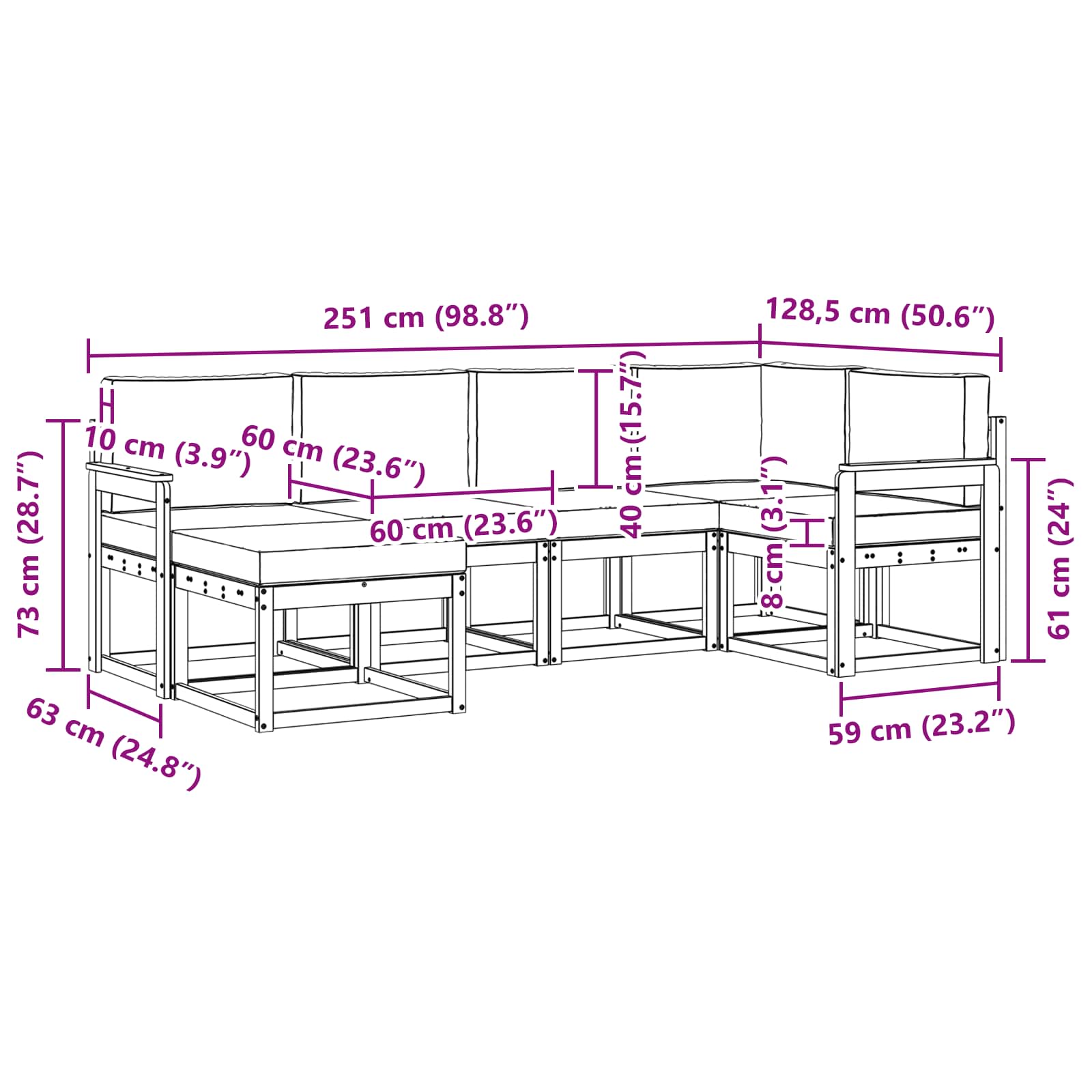 Set vanjskih sofa s jastukom 6 pcs Bijela i bež Poliester