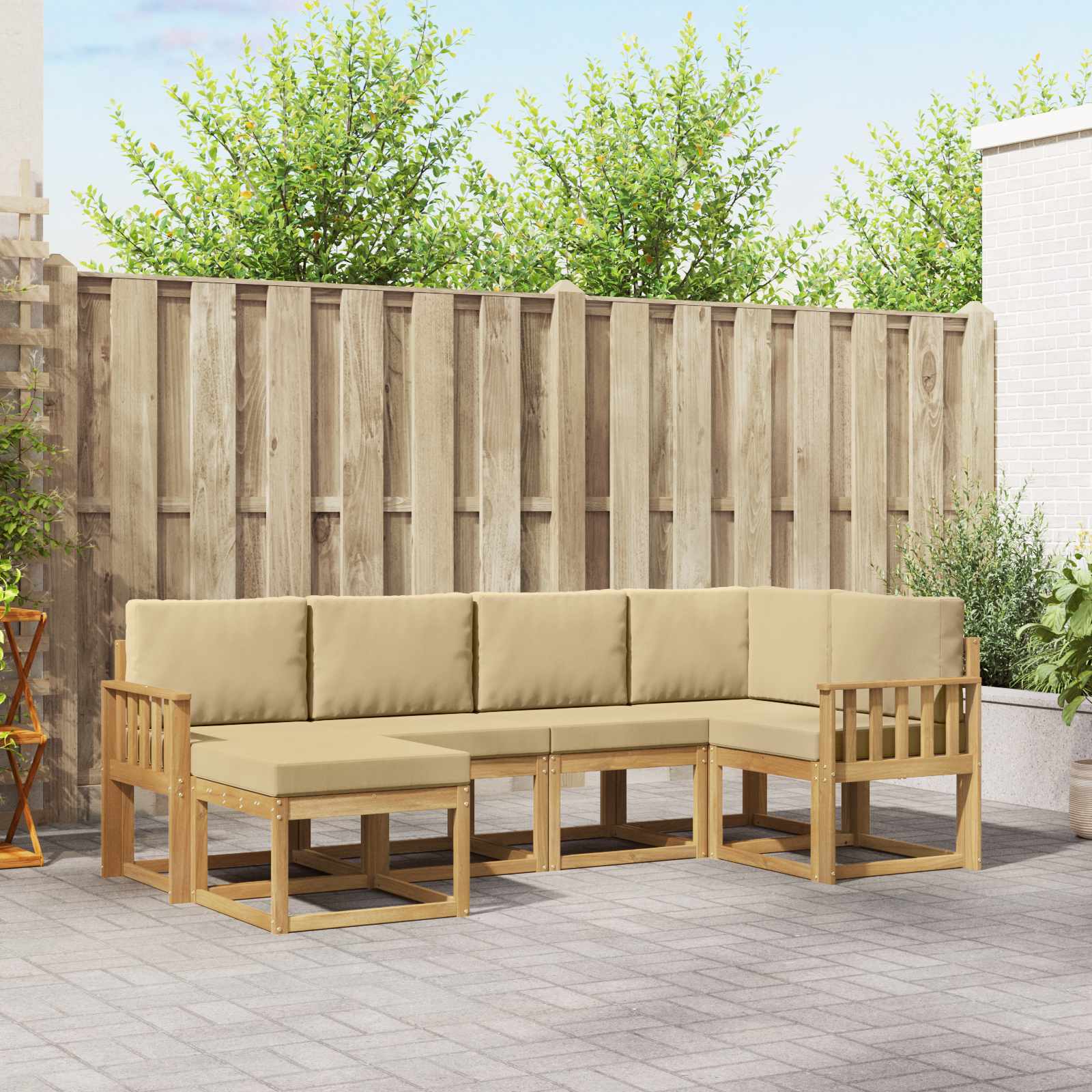 Set vanjskih sofa s jastukom 6 pcs Bijela i bež Poliester