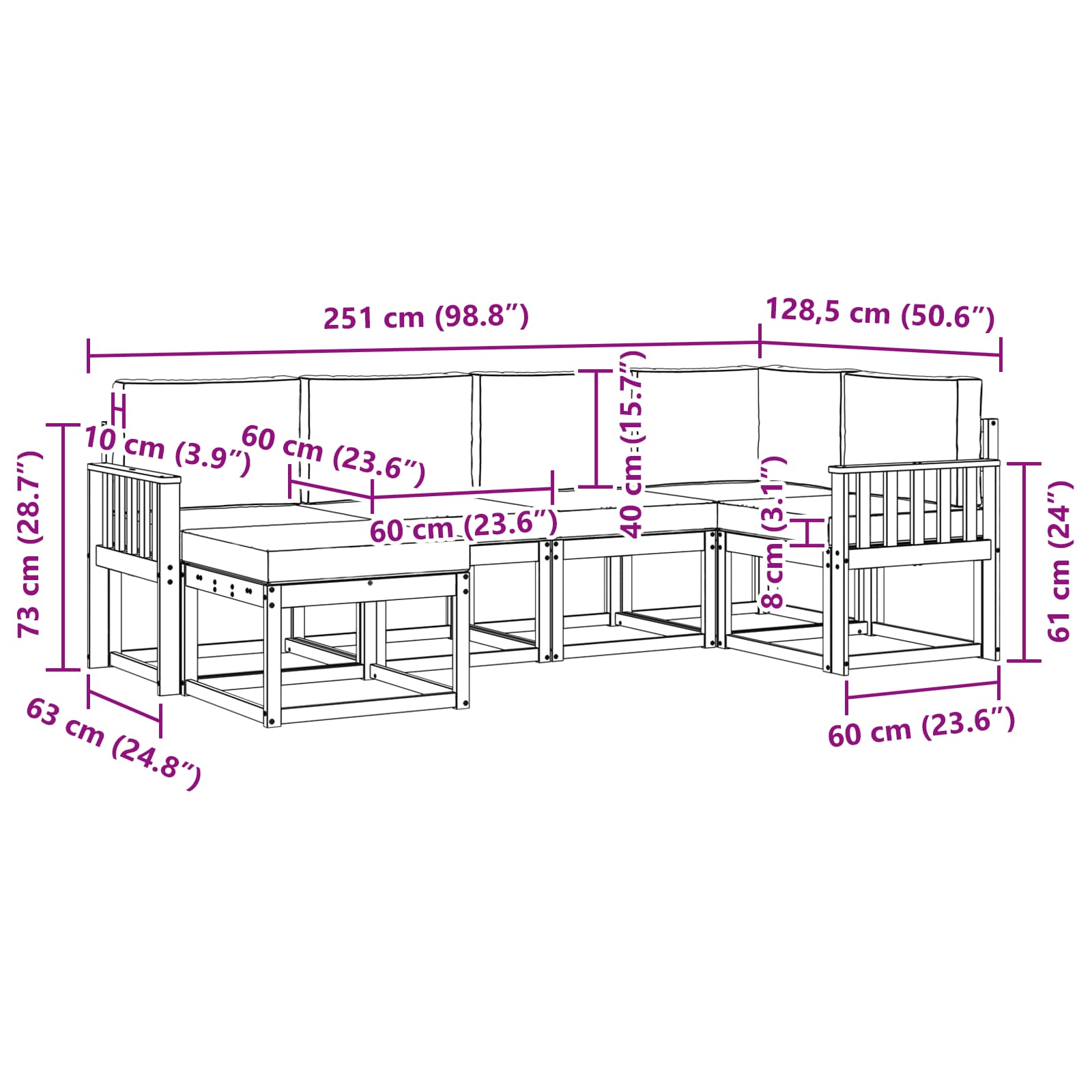Set vanjskih sofa s jastukom 6 pcs Bijela i bež Poliester