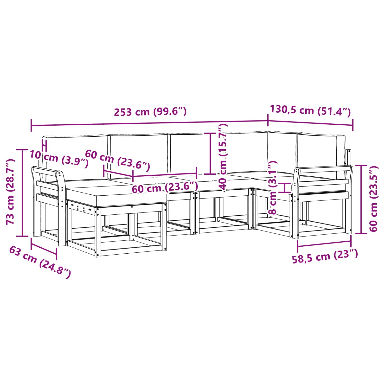 Set vanjskih sofa s jastukom 6 pcs Bijela i krem Poliester