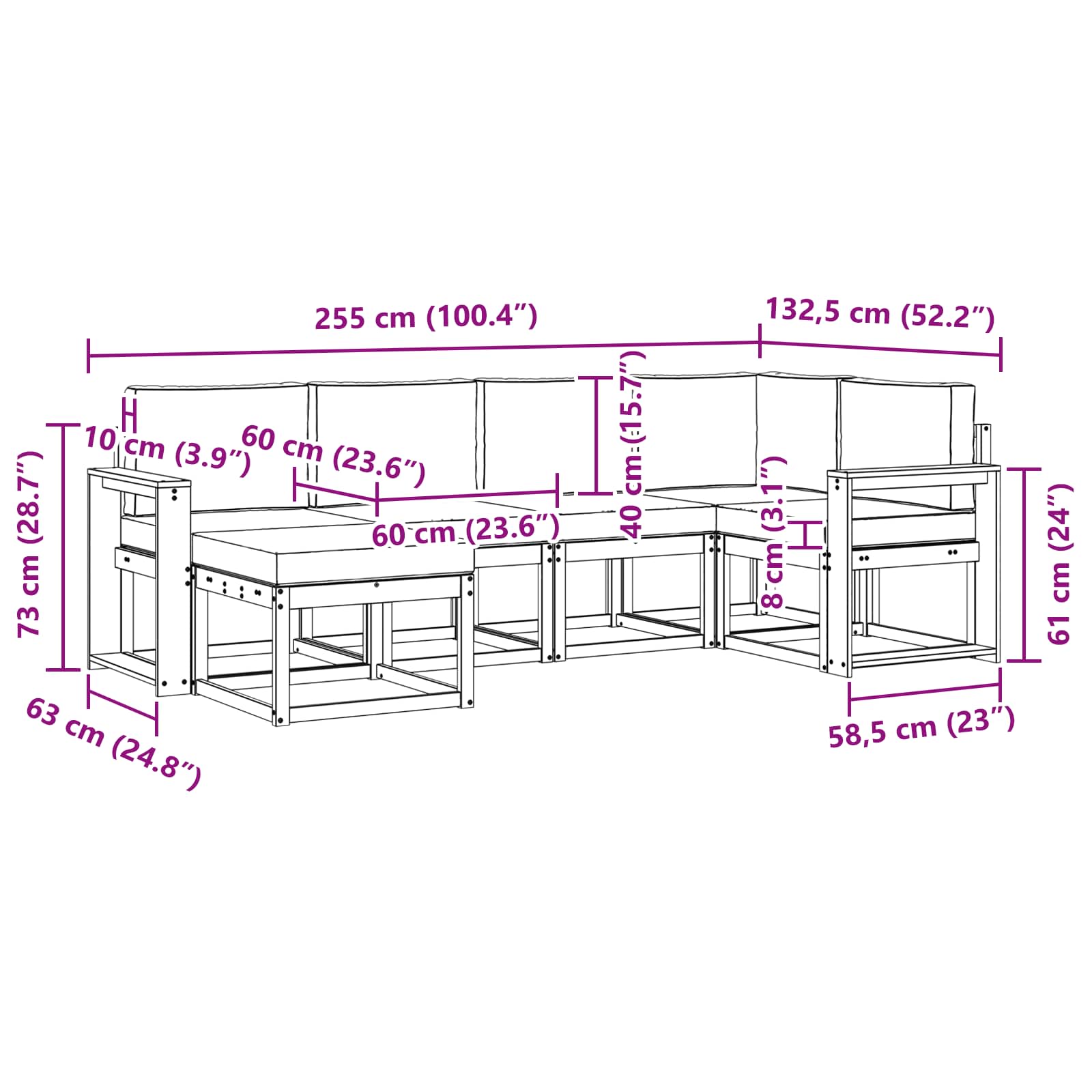Set vanjskih sofa s jastukom 6 pcs Bijela i krem Poliester