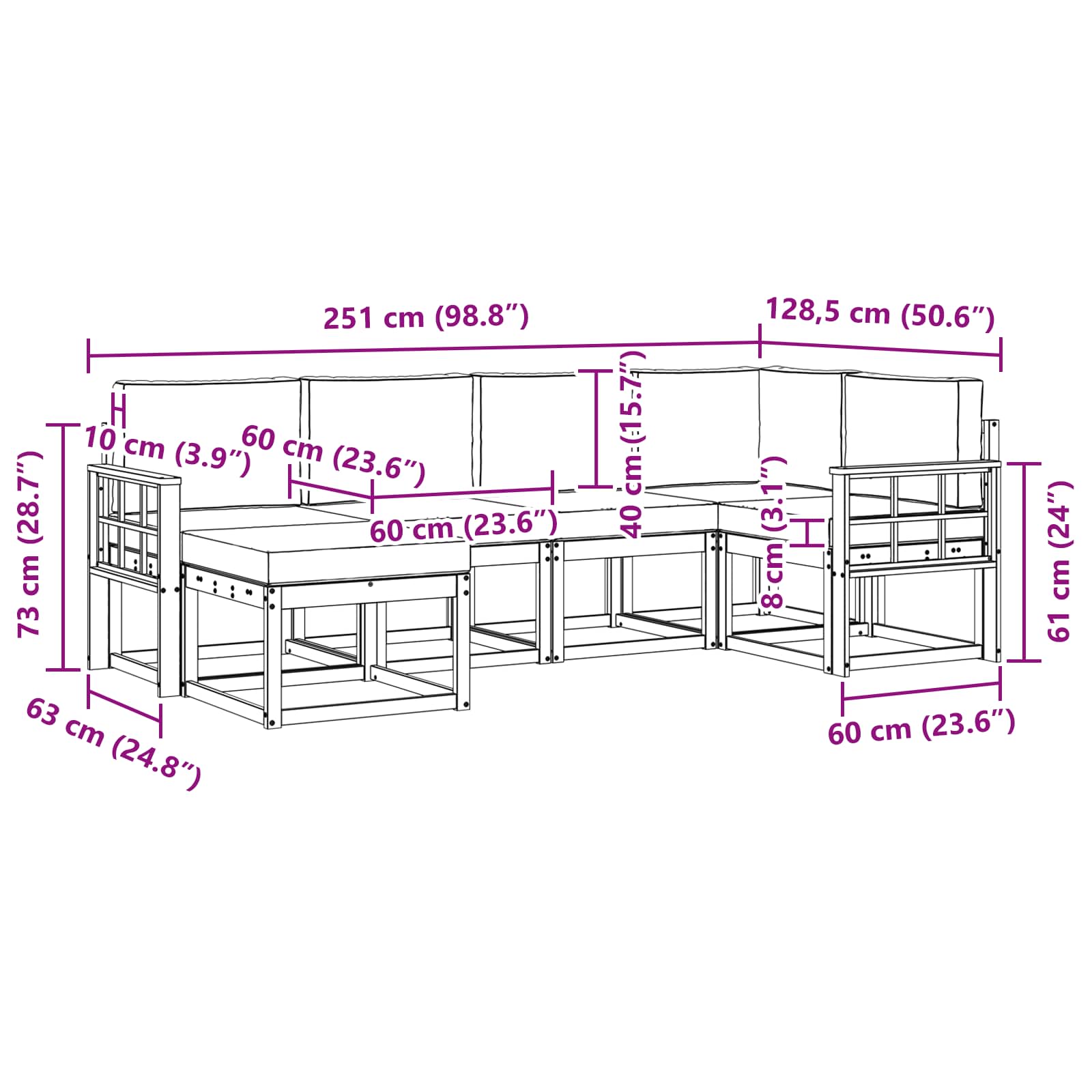 Set vanjskih sofa s jastukom 6 pcs Bijela i krem Poliester