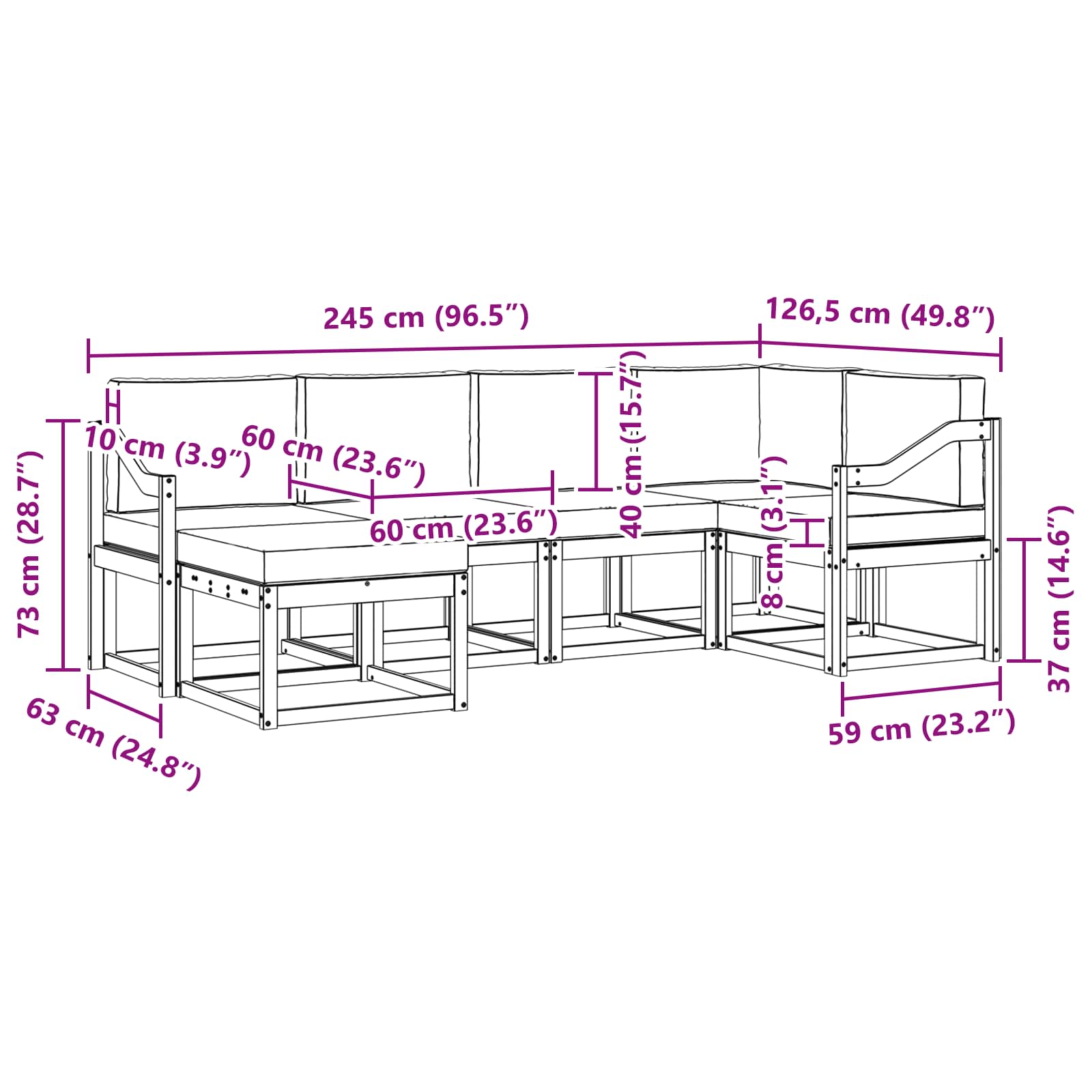 Set vanjskih sofa s jastukom 6 pcs Bijela i antracit Poliester