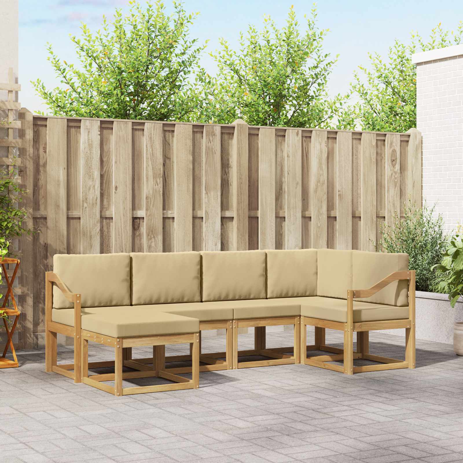 Set vanjskih sofa s jastukom 6 pcs Bijela i bež Poliester
