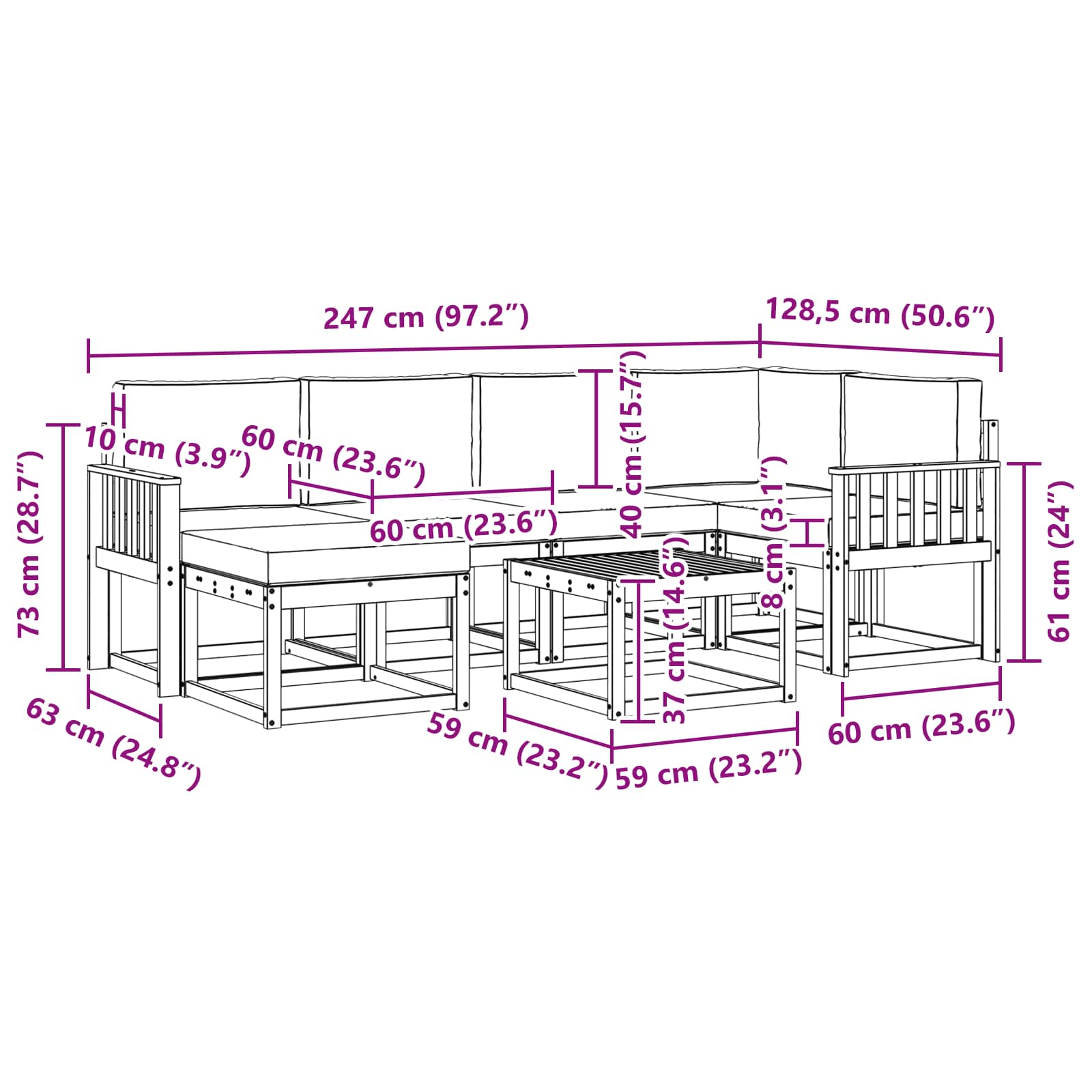 Set vanjskih sofa 7 kom. Bijela i krem Čvrsto drvo akacije