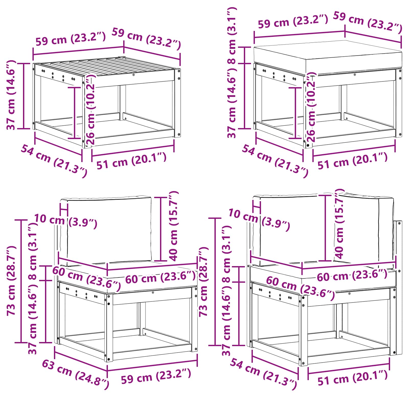 Set vanjskih sofa 7 kom. Bijela i krem Čvrsto drvo akacije